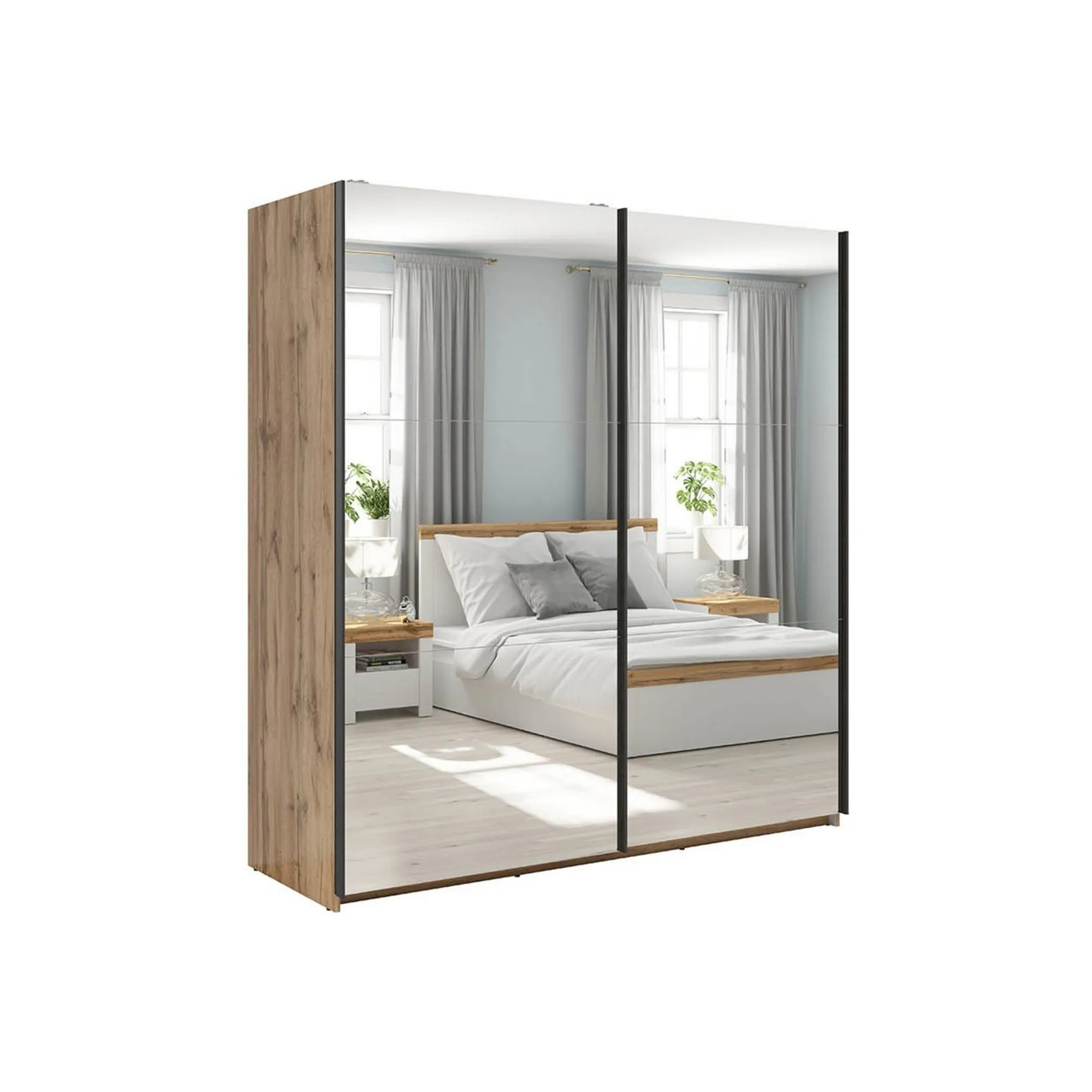 Dulap TETRIX, stejar wotan, PAL, cu 2 usi si oglinzi, 183x60x196 cm