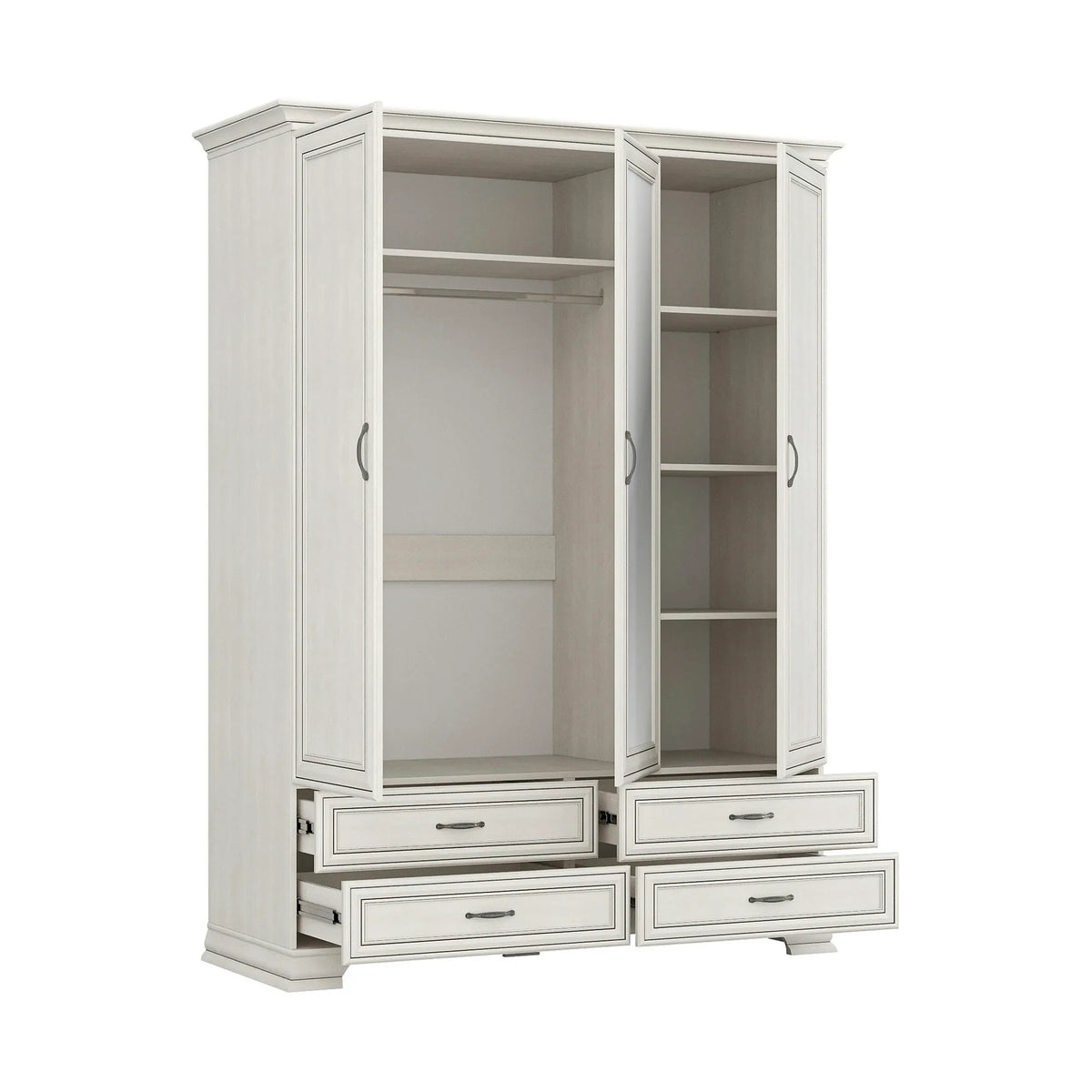 Dulap TIFFANY II, grej, PAL laminat, cu 3 usi si 4 sertare, 159x63x212 cm