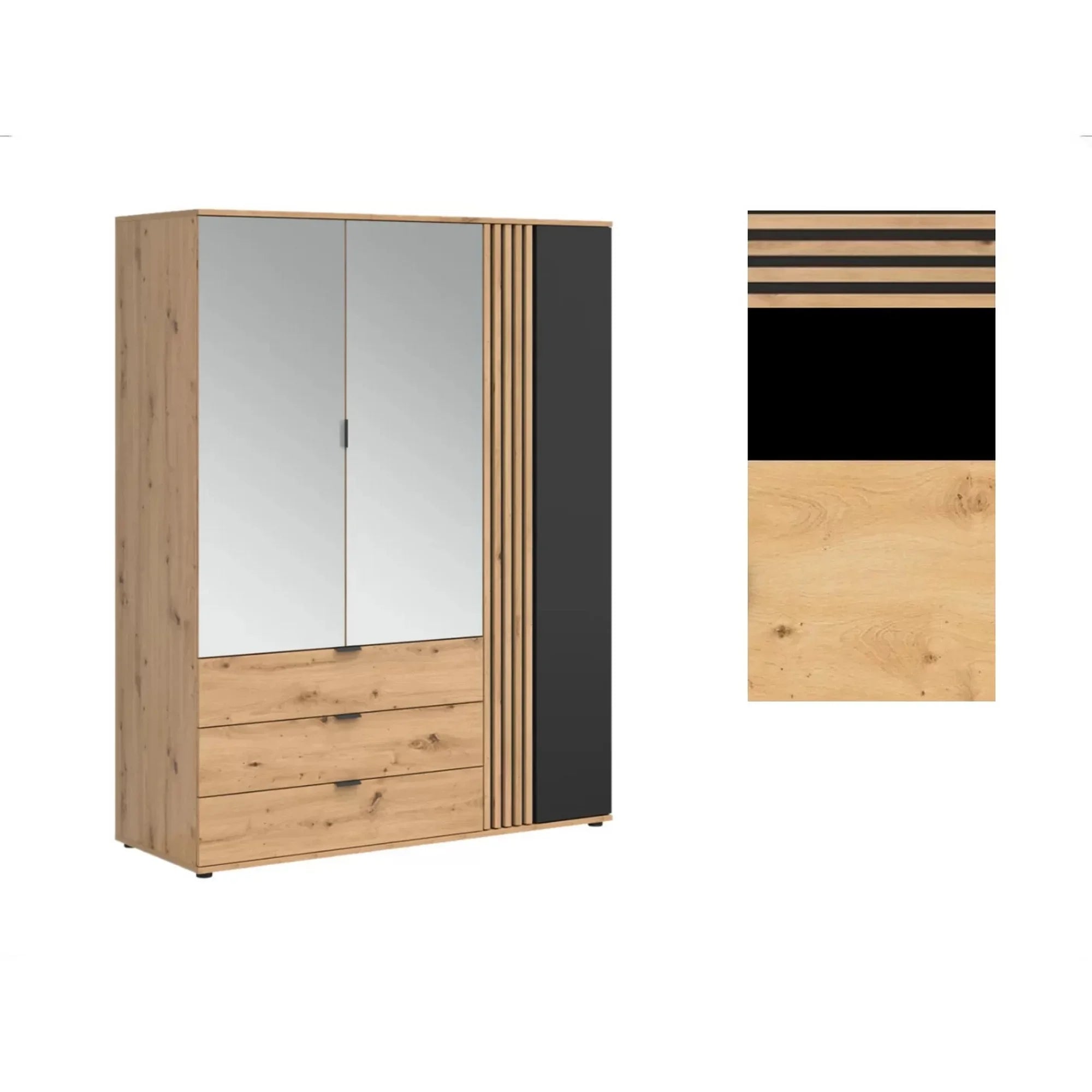 Dulap VABRES, stejar artisan/negru mat, PAL laminat, 151x56x196 cm