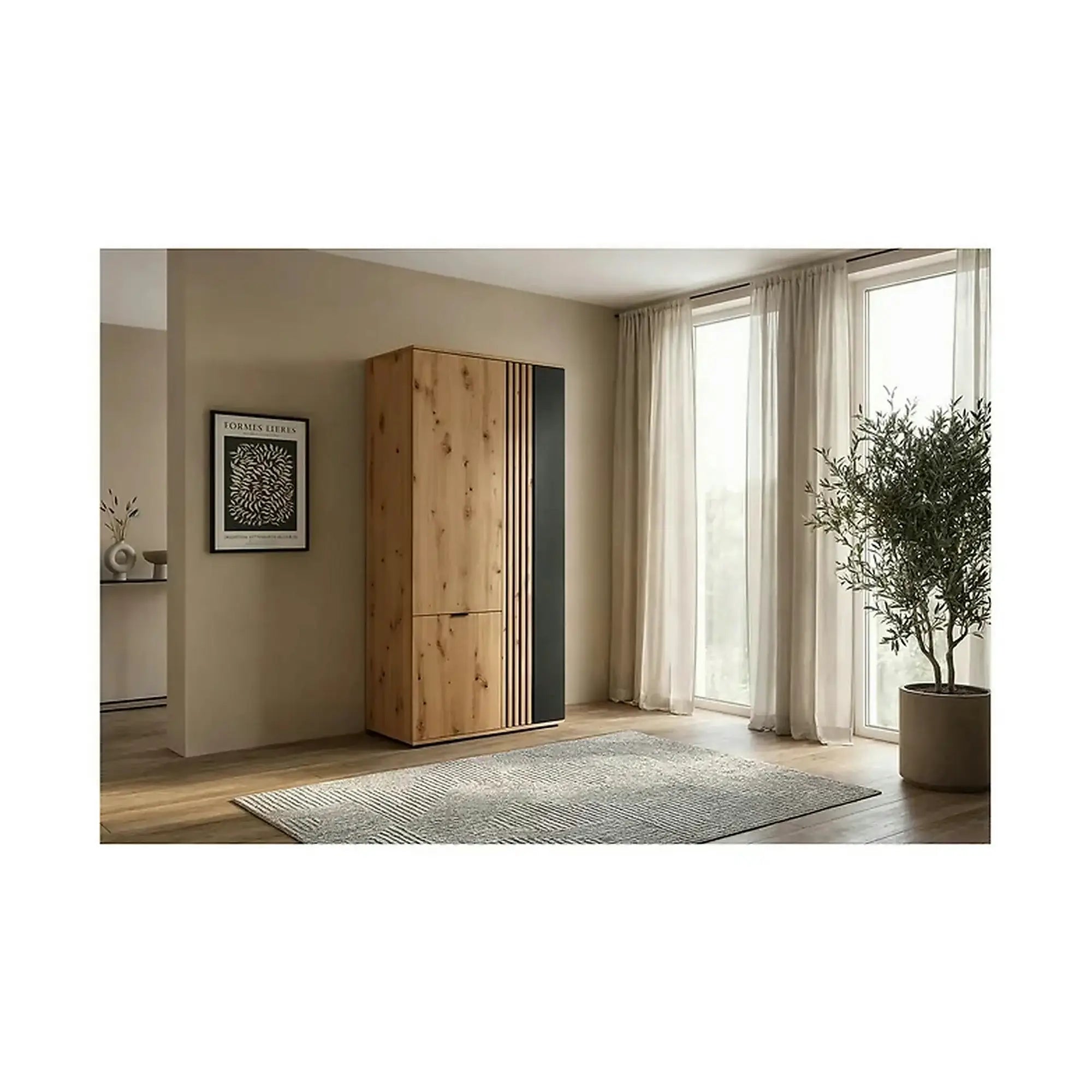 Dulap VABRES, stejar artisan/negru mat, PAL laminat, 91x56x196 cm