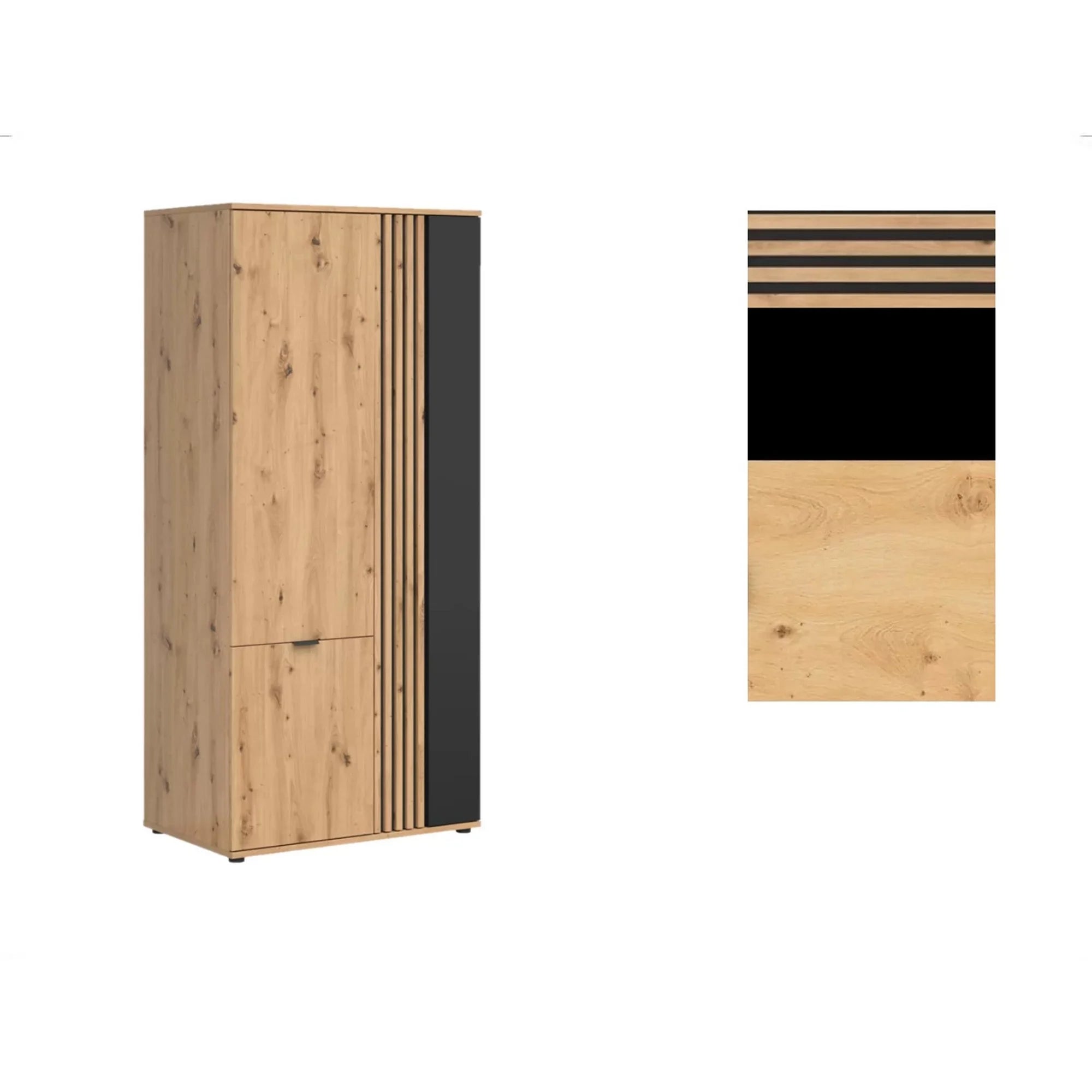 Dulap VABRES, stejar artisan/negru mat, PAL laminat, 91x56x196 cm