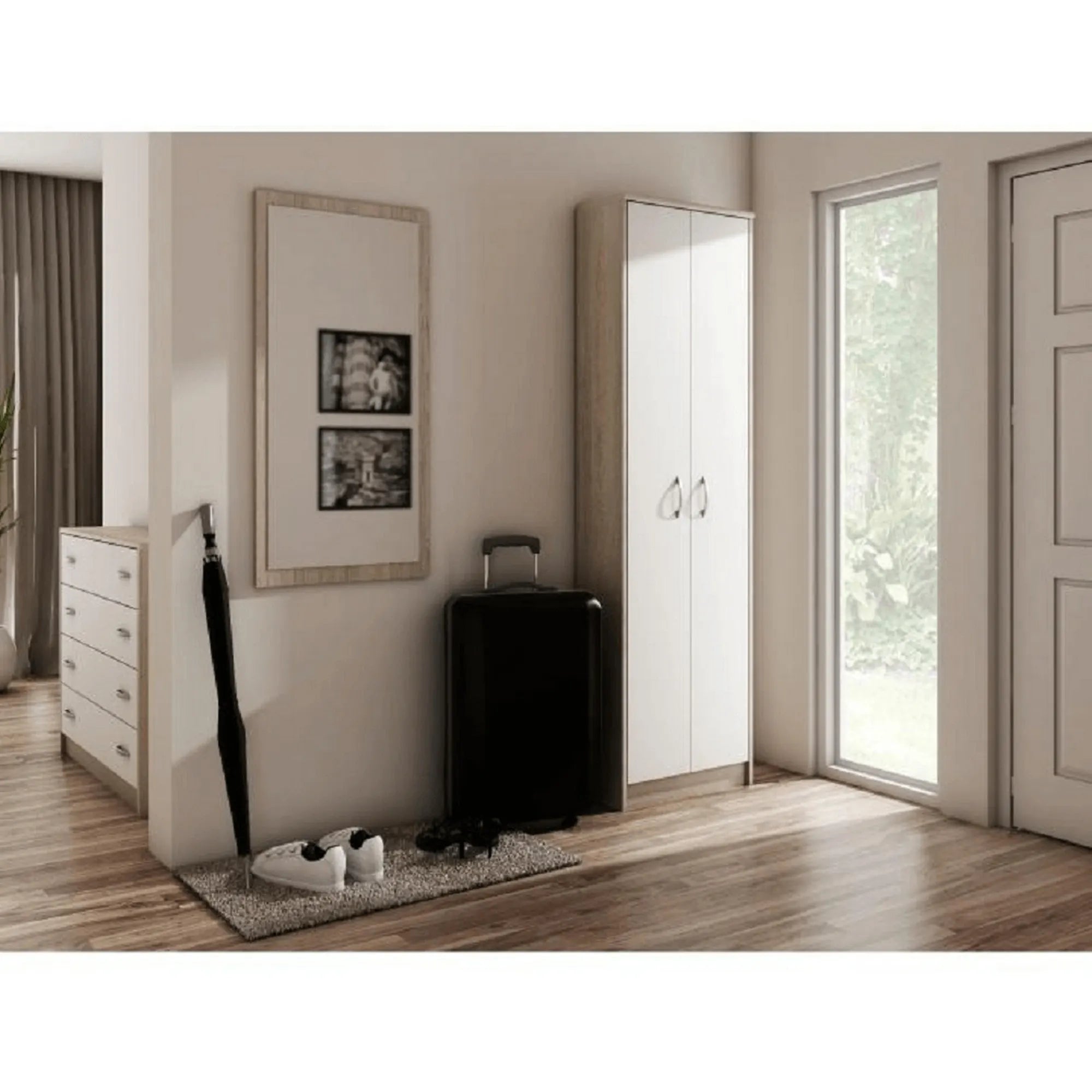 Dulap VIRA-MECKI, stejar sonoma/alb, DTD laminat, cu 2 usi, 55x26x190 cm