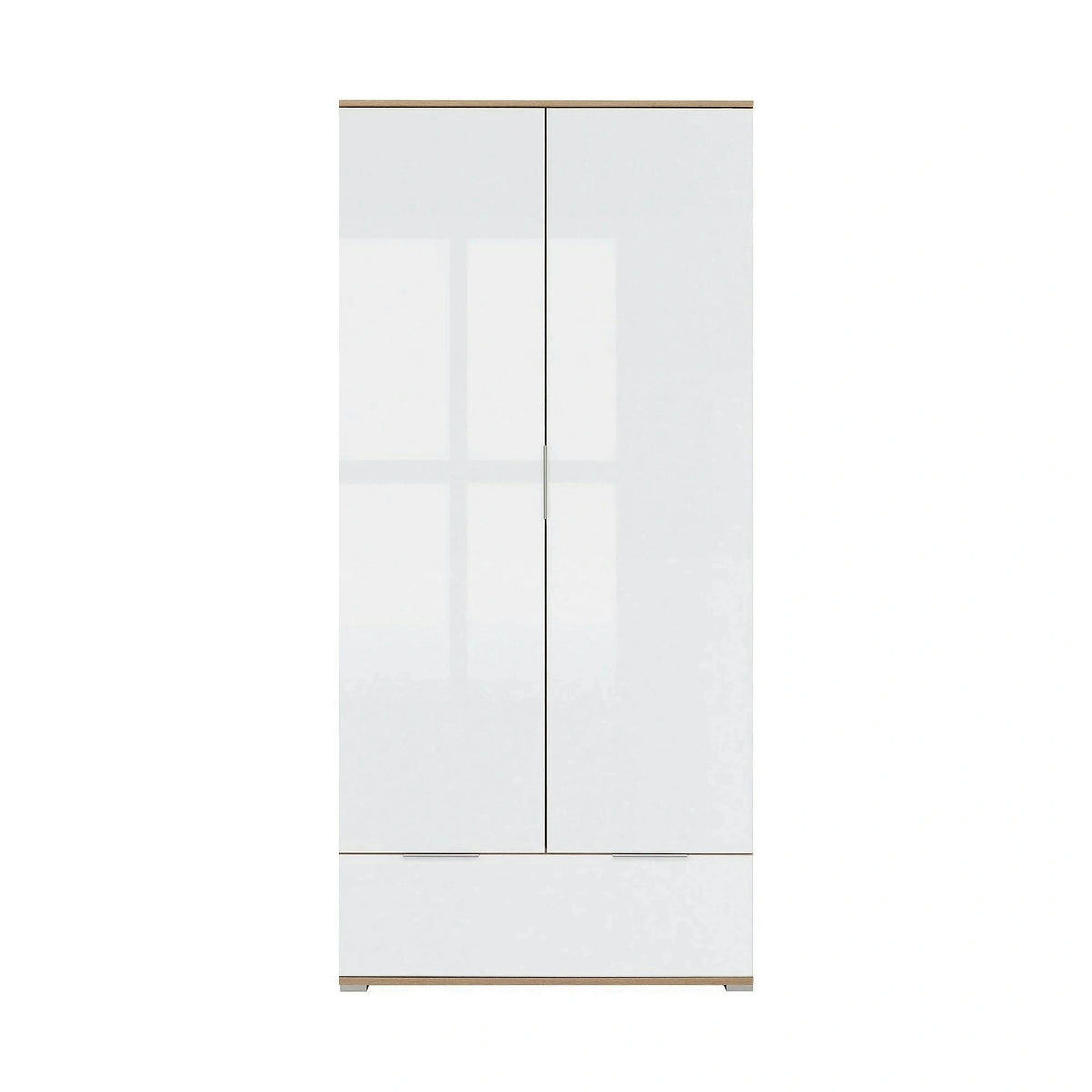 Dulap ZELE, alb lucios/stejar wotan, PAL, cu 2 usi, 91x57x195 cm