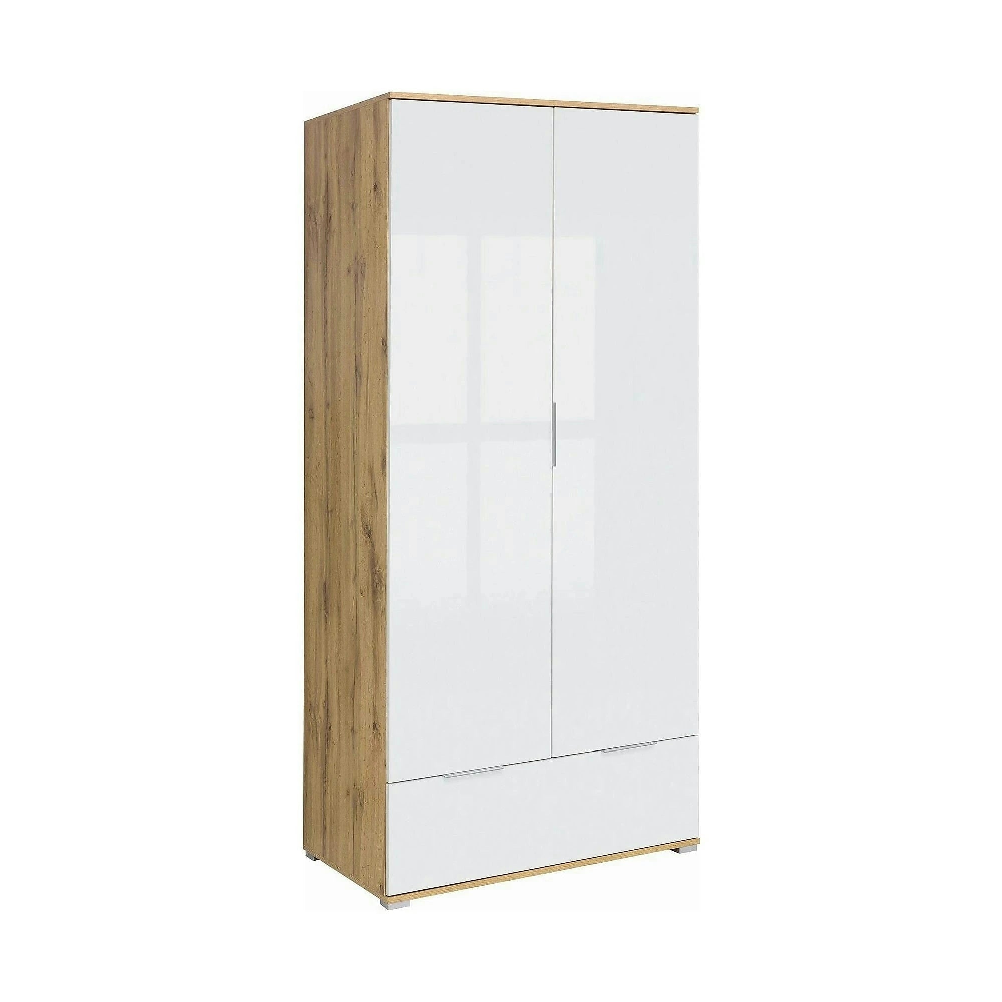 Dulap ZELE, alb lucios/stejar wotan, PAL, cu 2 usi, 91x57x195 cm