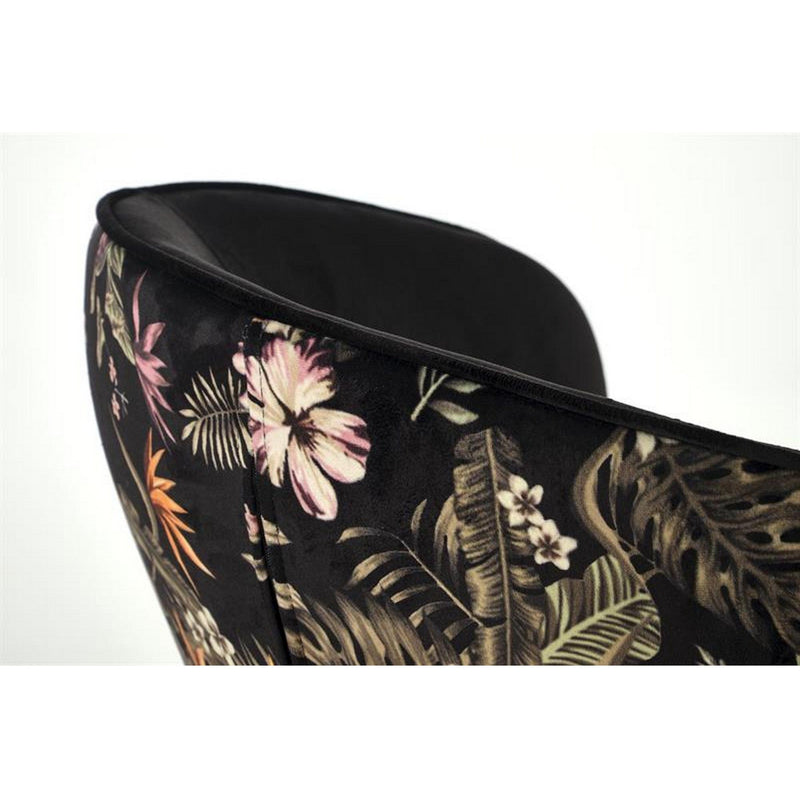 Scaun tapitat K506, negru, cu imprimeu floral, stofa catifelata, 55x60x82 cm