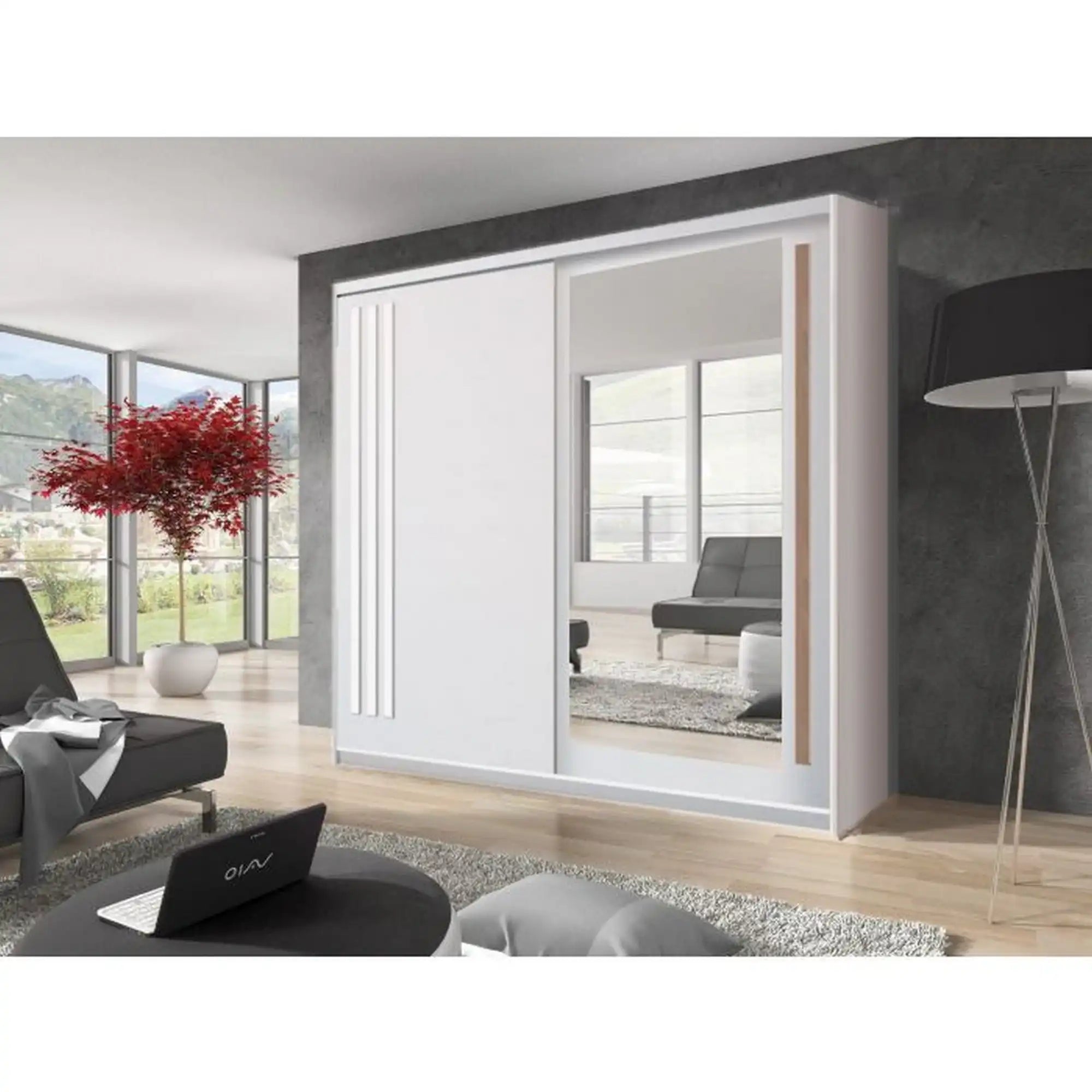 Dulap dressing cu oglinda EFFECT, alb andersen, PAL melaminat, cu 2 usi, 200x59x216 cm