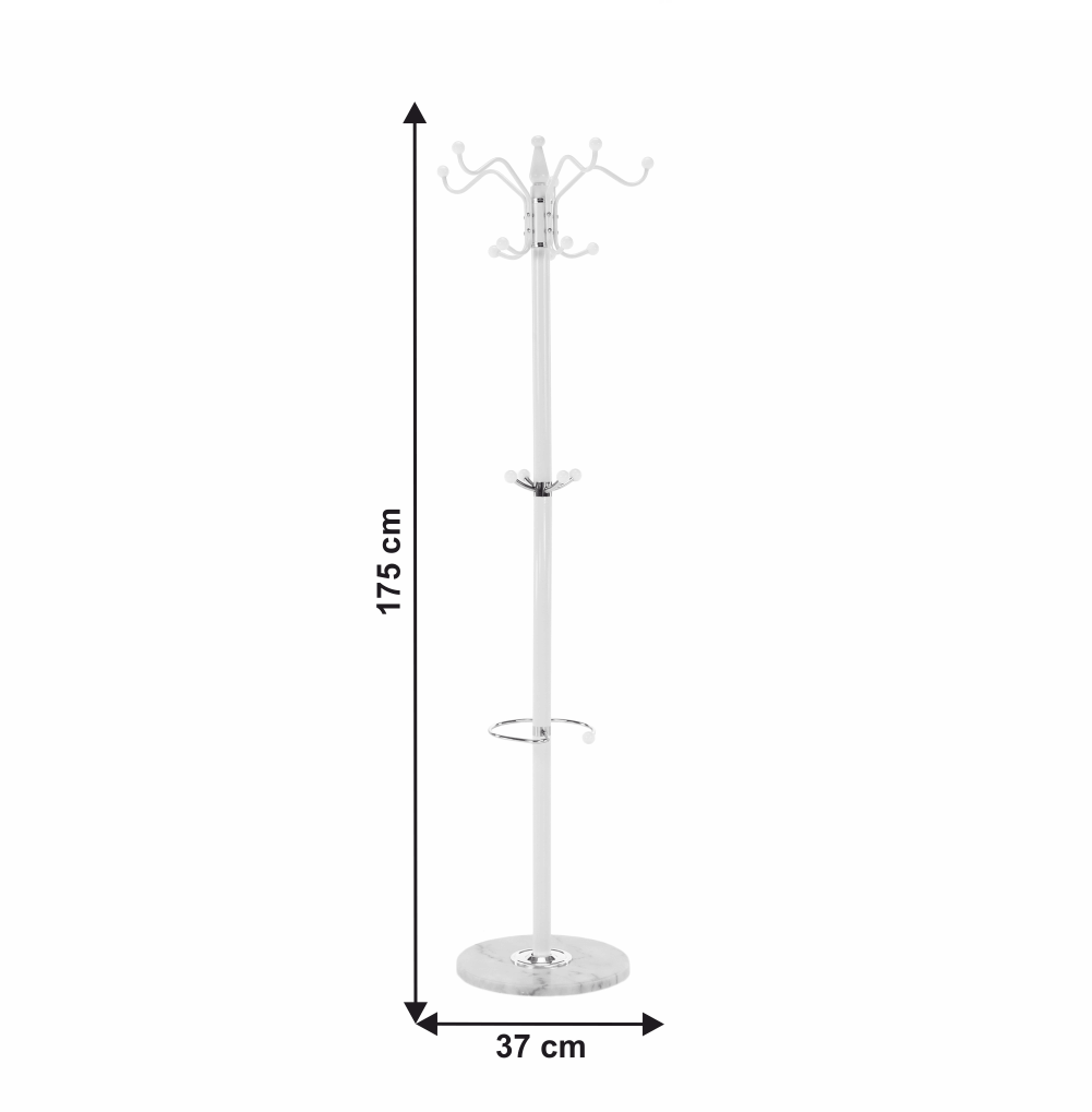 Cuier pom ELOS, alb, metal/marmura, 37x175 cm