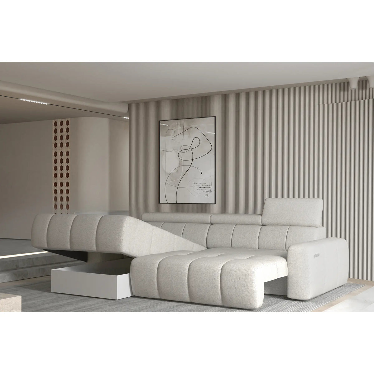 Coltar ENZO S, personalizabil materiale gama Oferta Avantaj, cu lada depozitare si reglaj electric, 282x177x107 cm