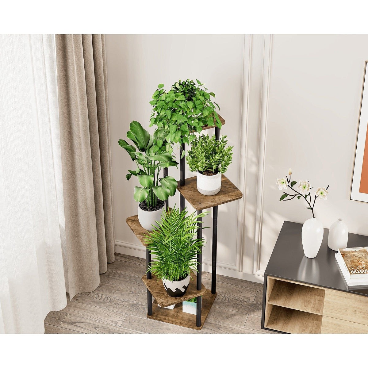 Etajera ADITE, lemn rustic/negru, metal/PAL, 30x30x107 cm