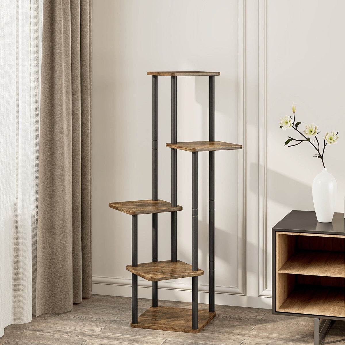 Etajera ADITE, lemn rustic/negru, metal/PAL, 30x30x107 cm