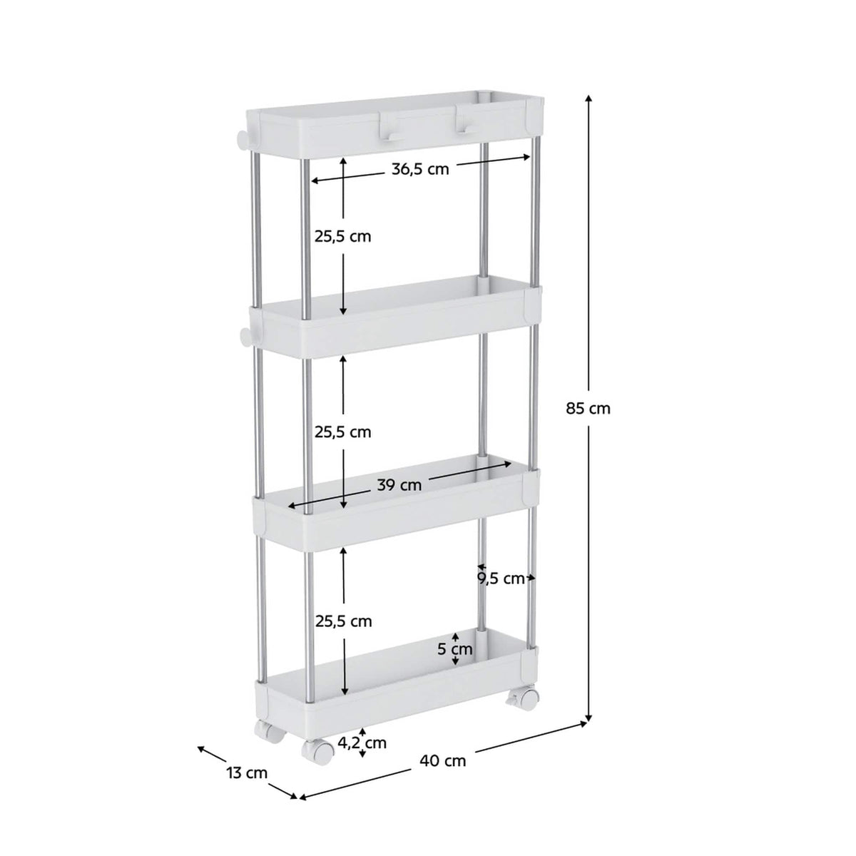 Etajera ALIOL TIP 2, alb, metal/plastic, 40x13x85 cm