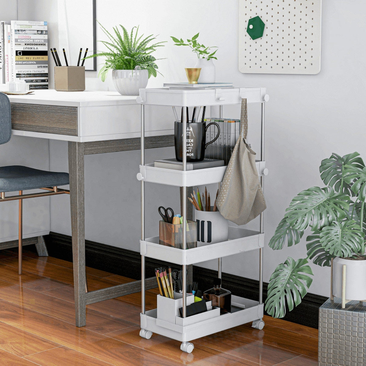 Etajera ALIOL TIP 3, alb, metal/plastic, 40x22x85 cm