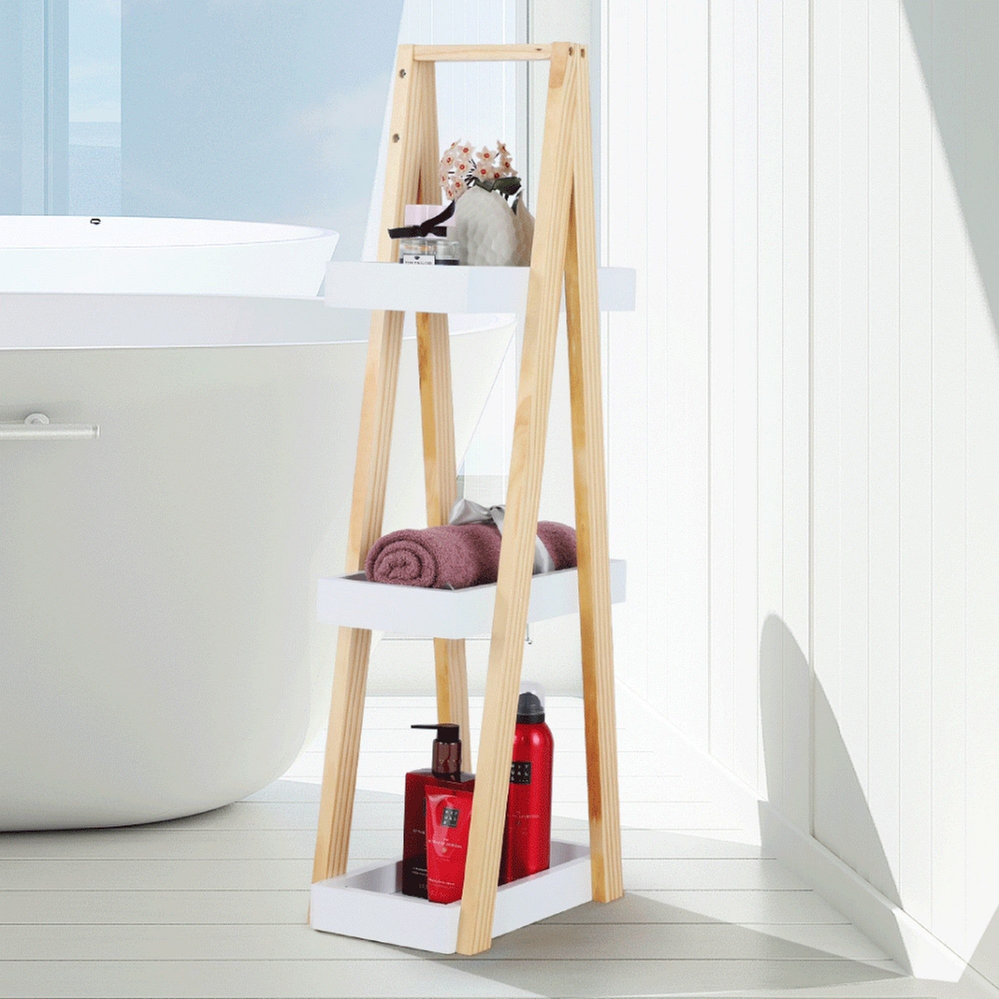 Etajera ARVEN, stejar natural/alb, lemn, 30x18x81 cm