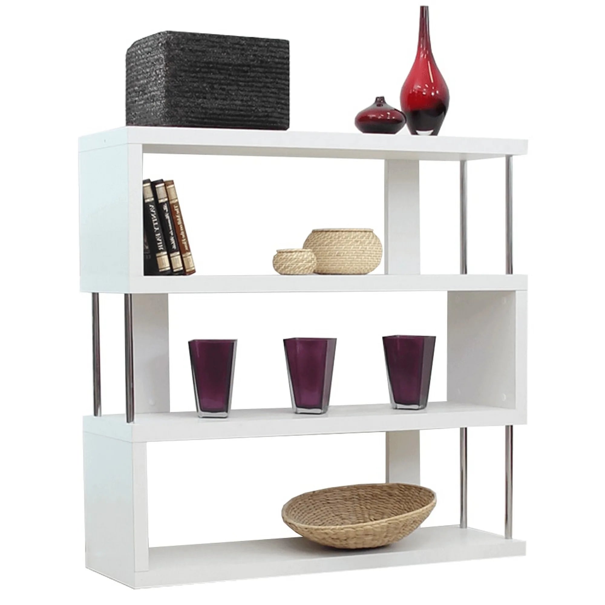 Etajera BENITO, alb/crom, PAL laminat/otel, 110x29x97 cm