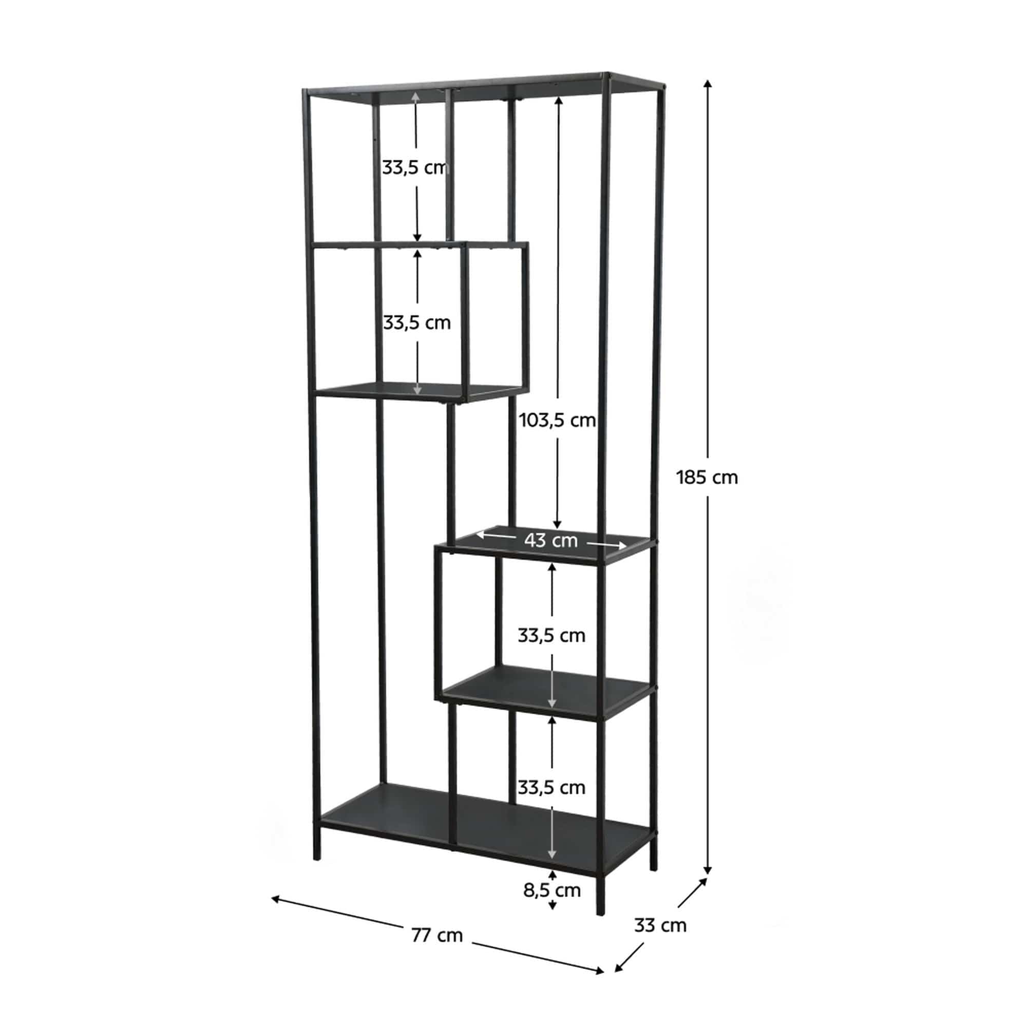 Etajera BILOTE TIP 3, negru, metal, 77x33x185 cm