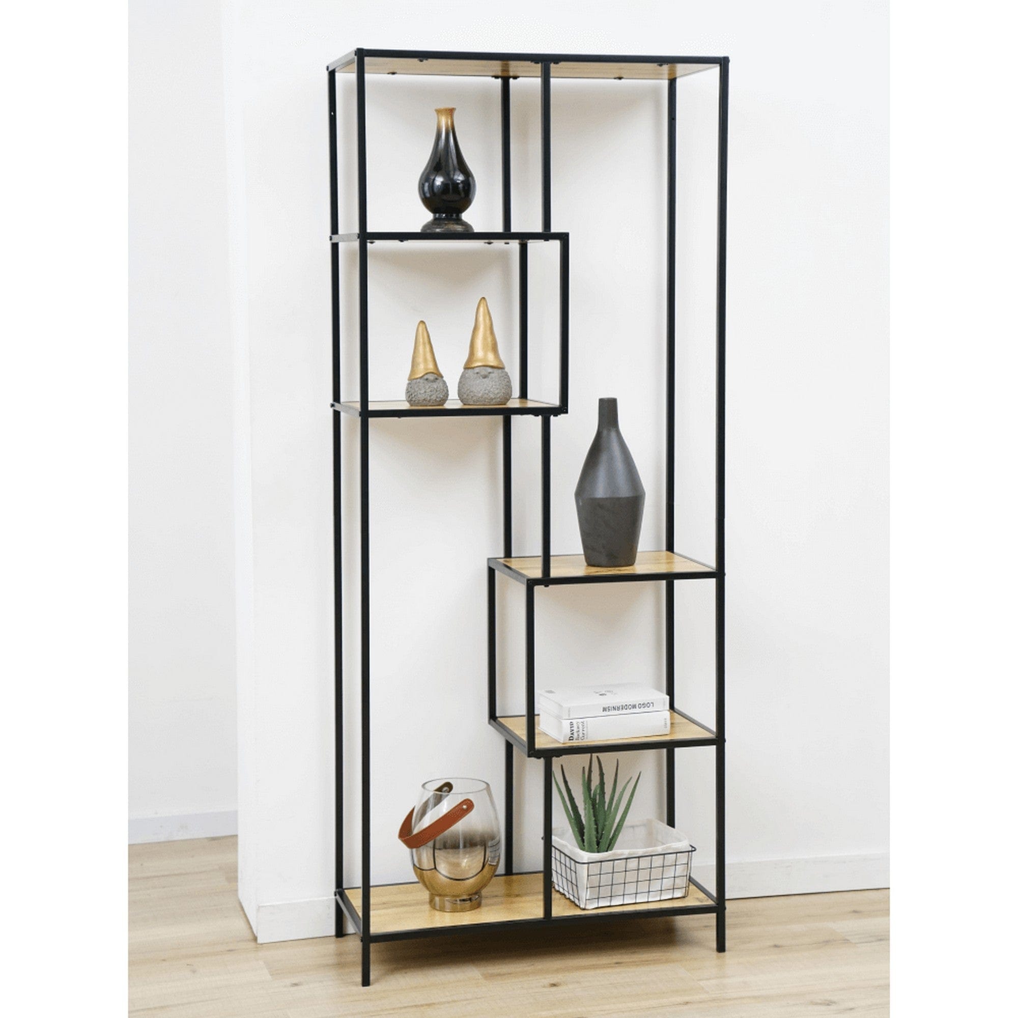 Etajera BILOTE TIP 3, stejar/negru, 77x33x185 cm