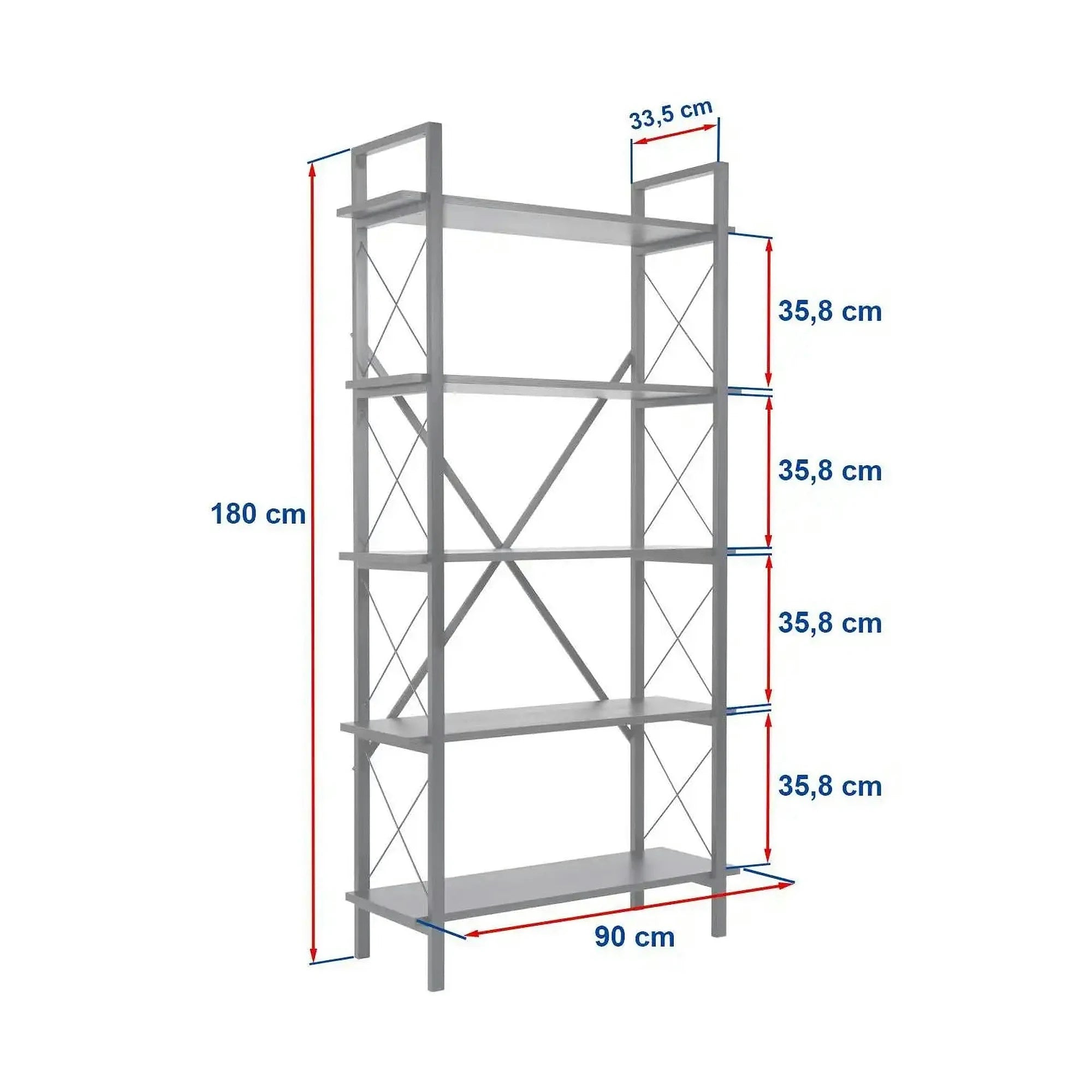 Etajera ELYSIAN, alb/negru, PAL/metal, 90x34x180 cm