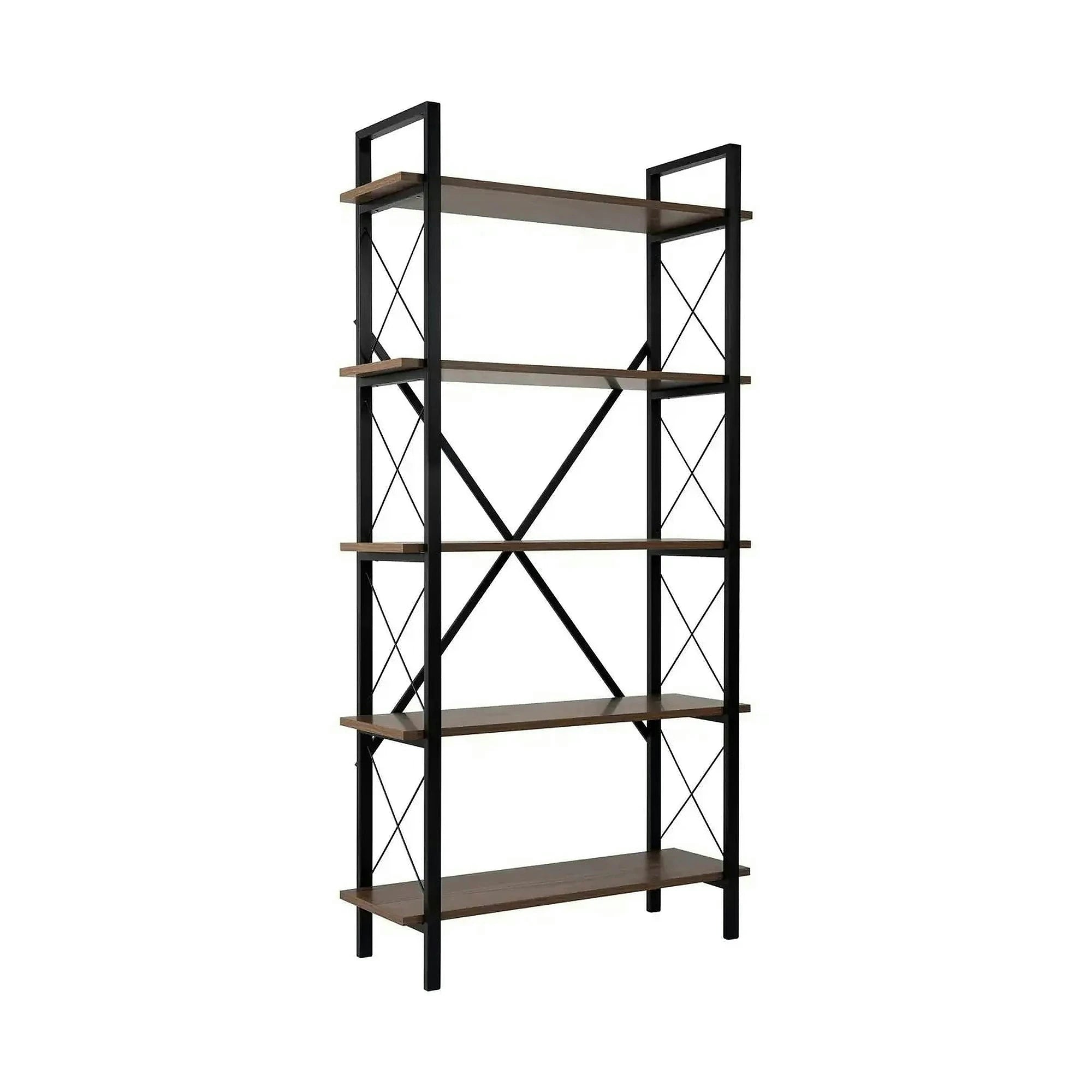 Etajera ELYSIAN, nuc/negru, PAL/metal, 90x34x180 cm