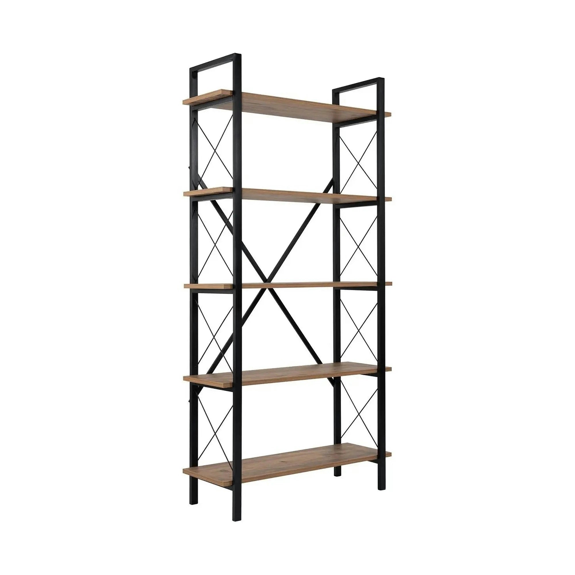 Etajera ELYSIAN, pin/negru, PAL/metal, 90x34x180 cm