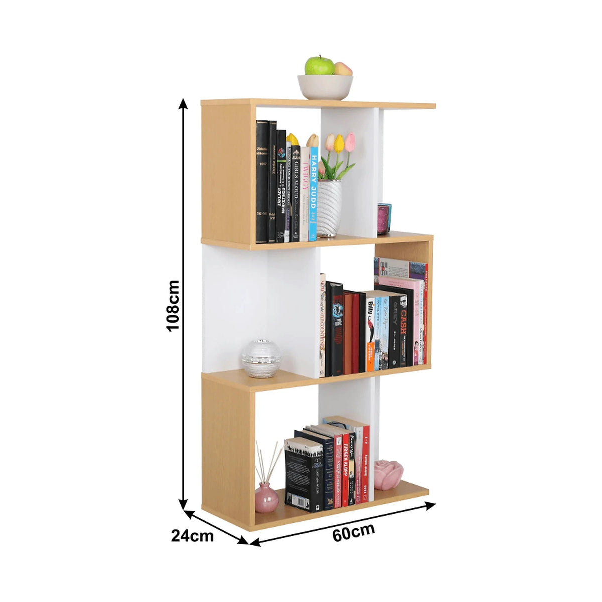 Etajera ERDEM NEW TYP 1, stejar natural/alb, DTD, 60x24x108 cm