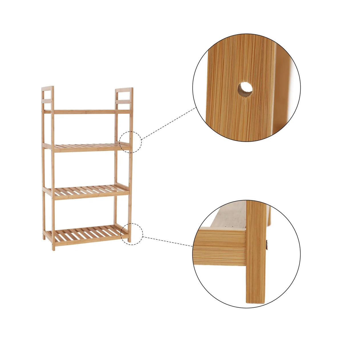 Etajera FIORE TIP 2, bambus natural lacuit, 53x26x100 cm
