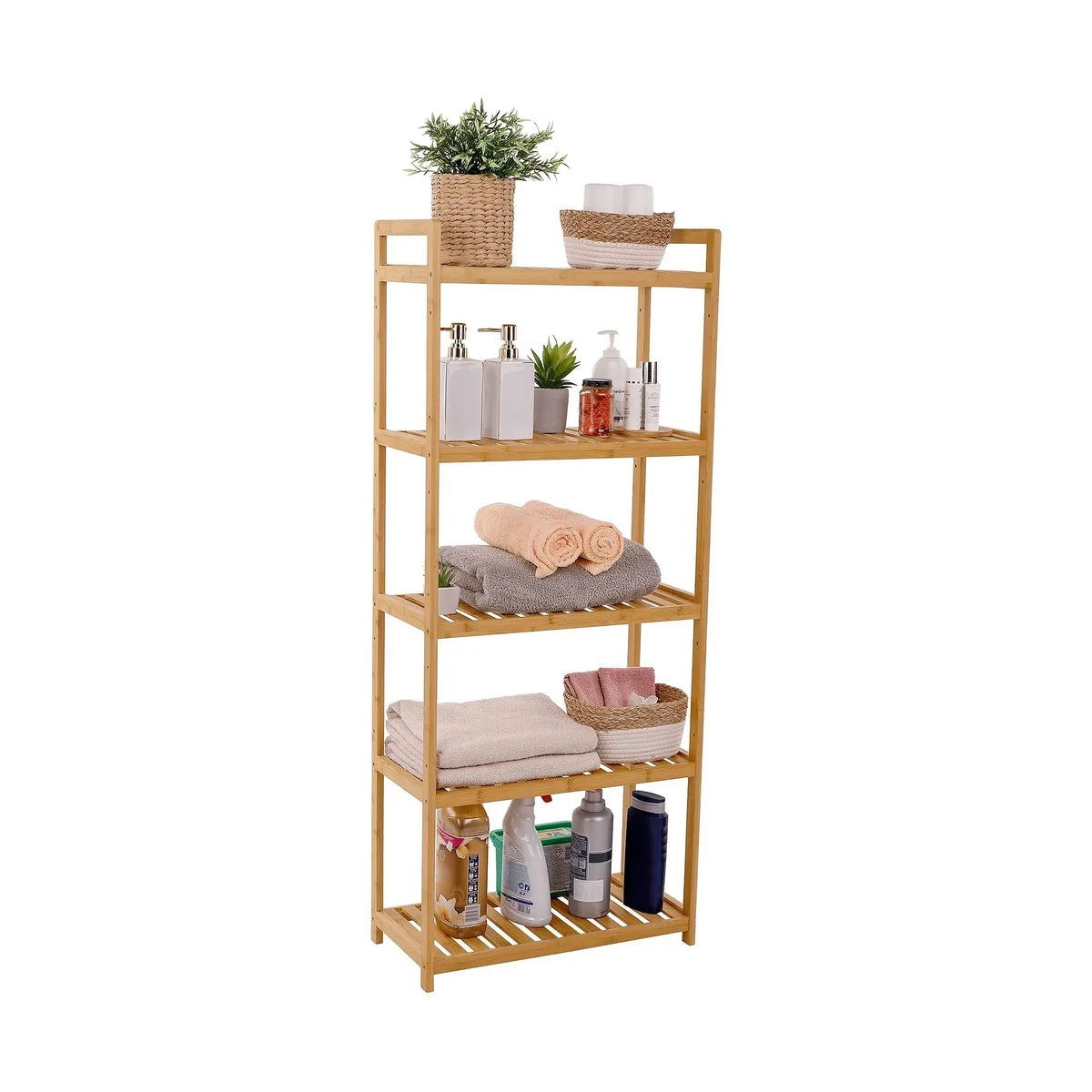 Etajera FIORE TIP 3, bambus natural lacuit, 53x26x128 cm