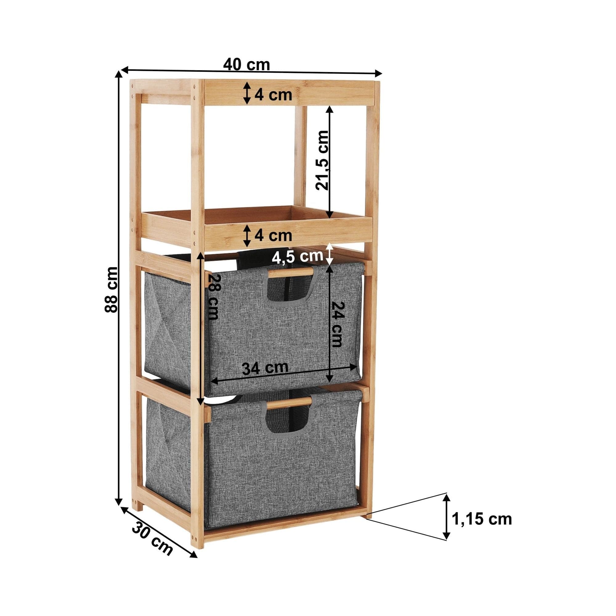 Etajera KELANA, gri, bambus natural lacuit, 40x30x88 cm