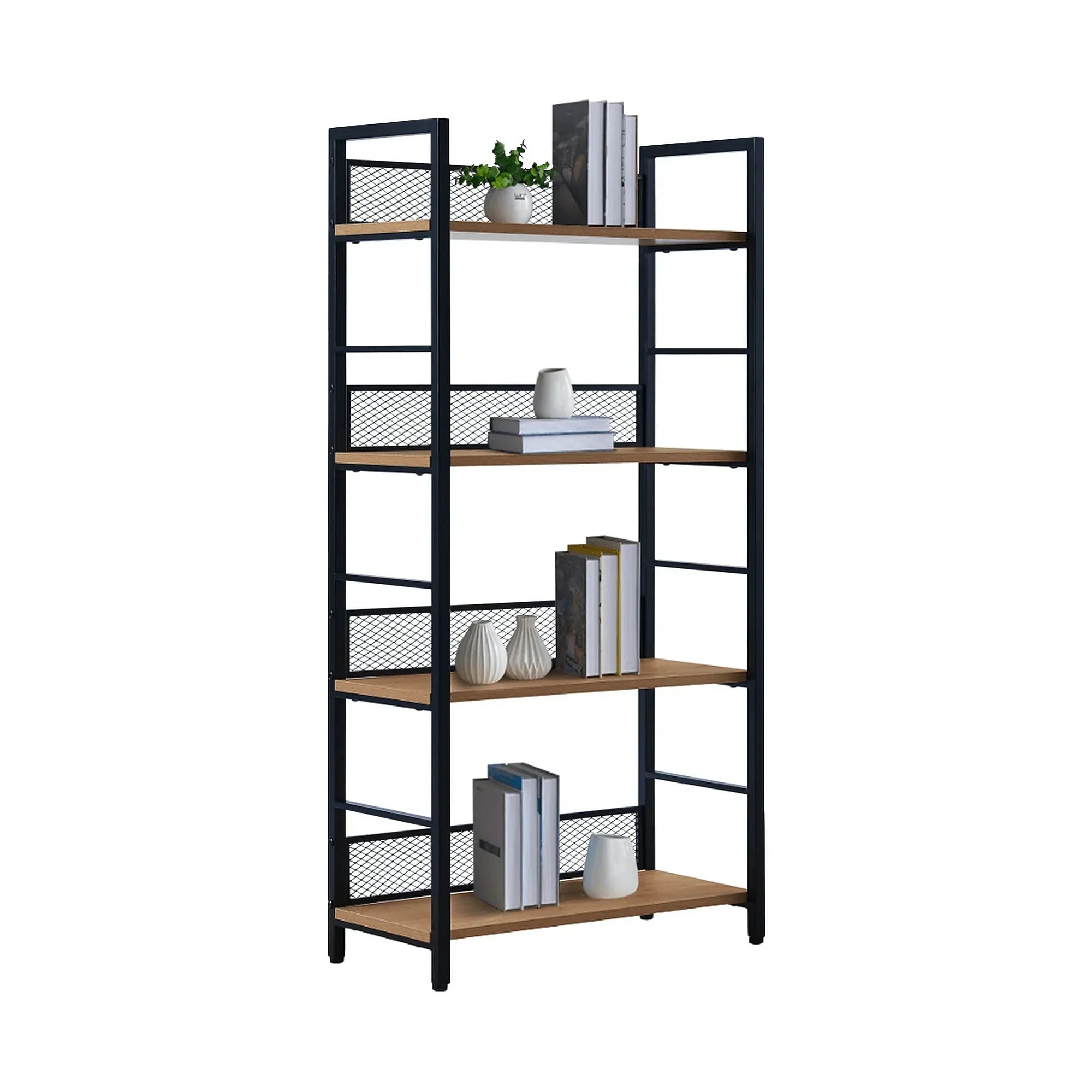 Etajera KELER TIP 1, negru/stejar, DTD laminat/metal, 60x28x121 cm