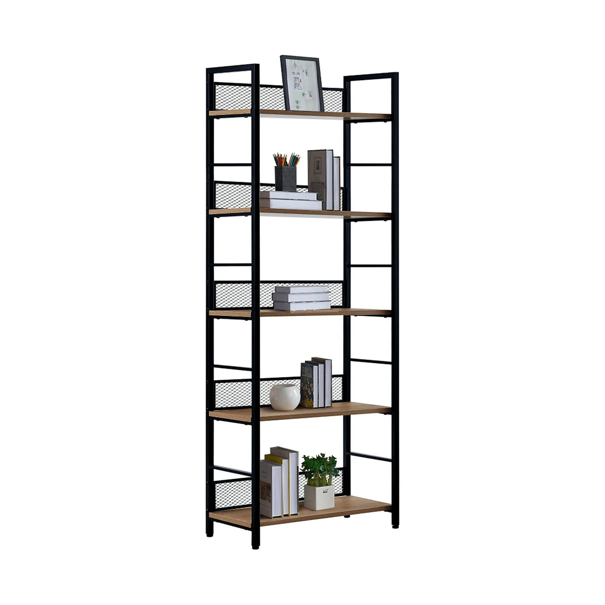 Etajera KELER TIP 2, negru/stejar, metal/DTD laminat, 60x28x154 cm