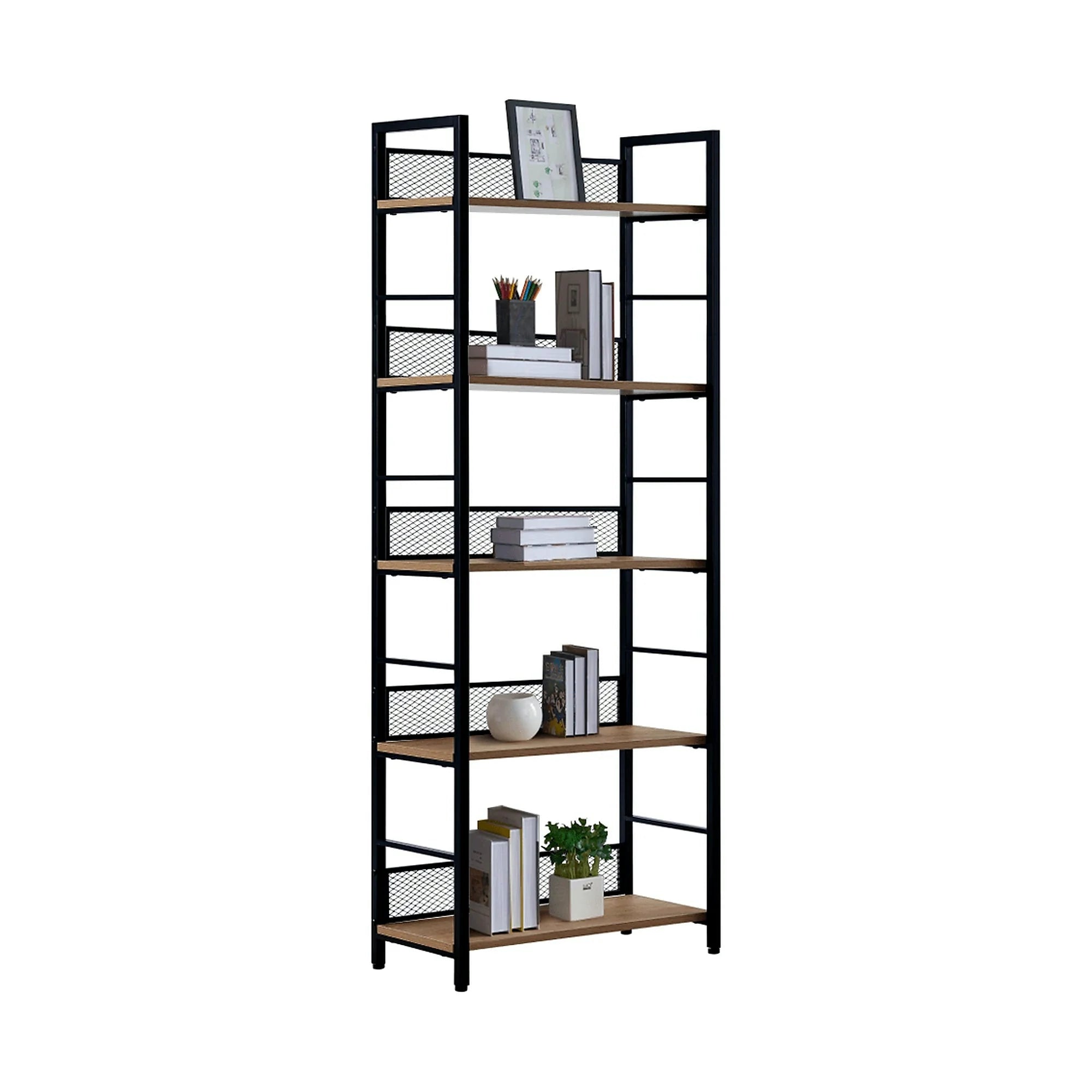 Etajera KELER TIP 2, negru/stejar, metal/DTD laminat, 60x28x154 cm