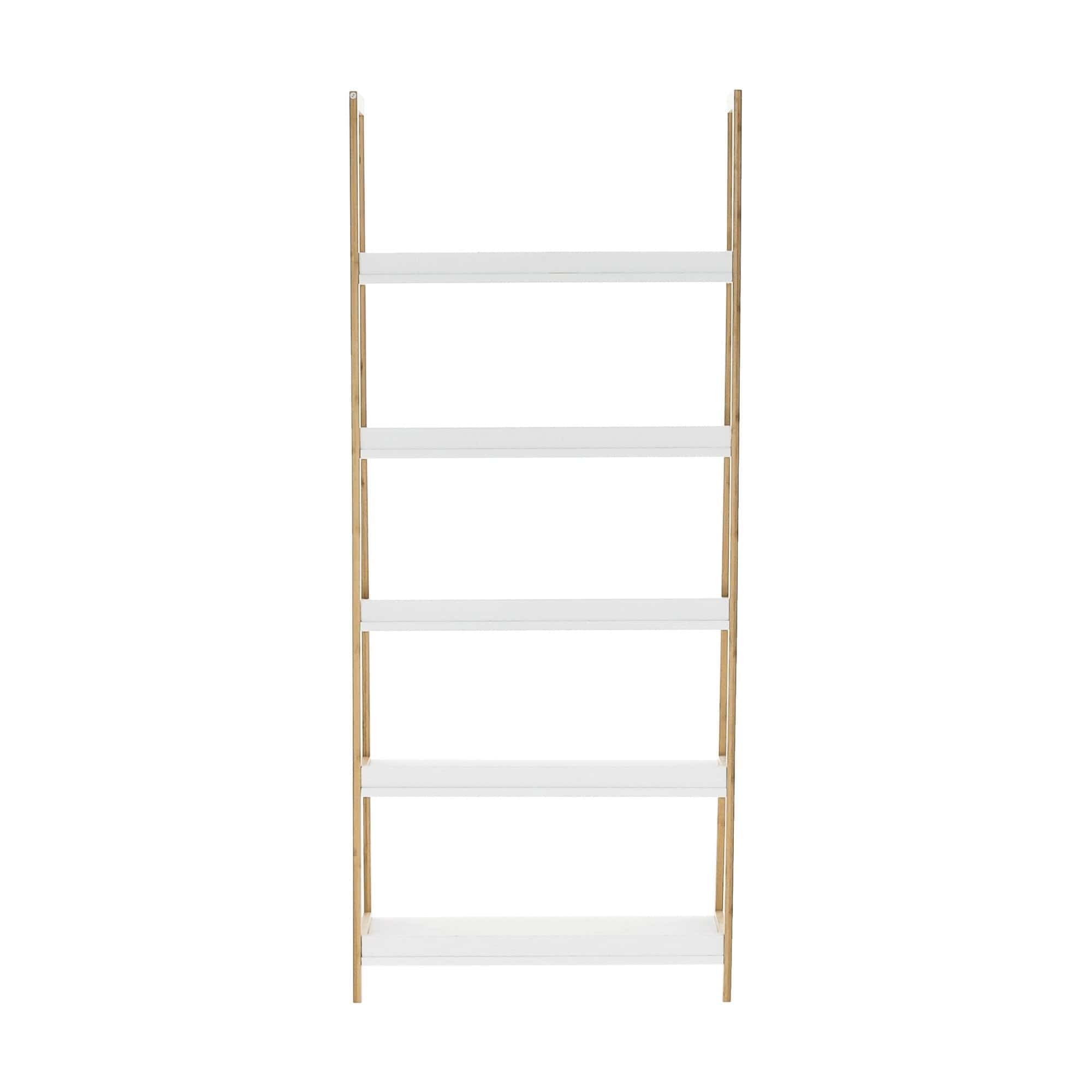 Etajera KOEN TYP 3, alb/bambus natural, 63x36x149 cm