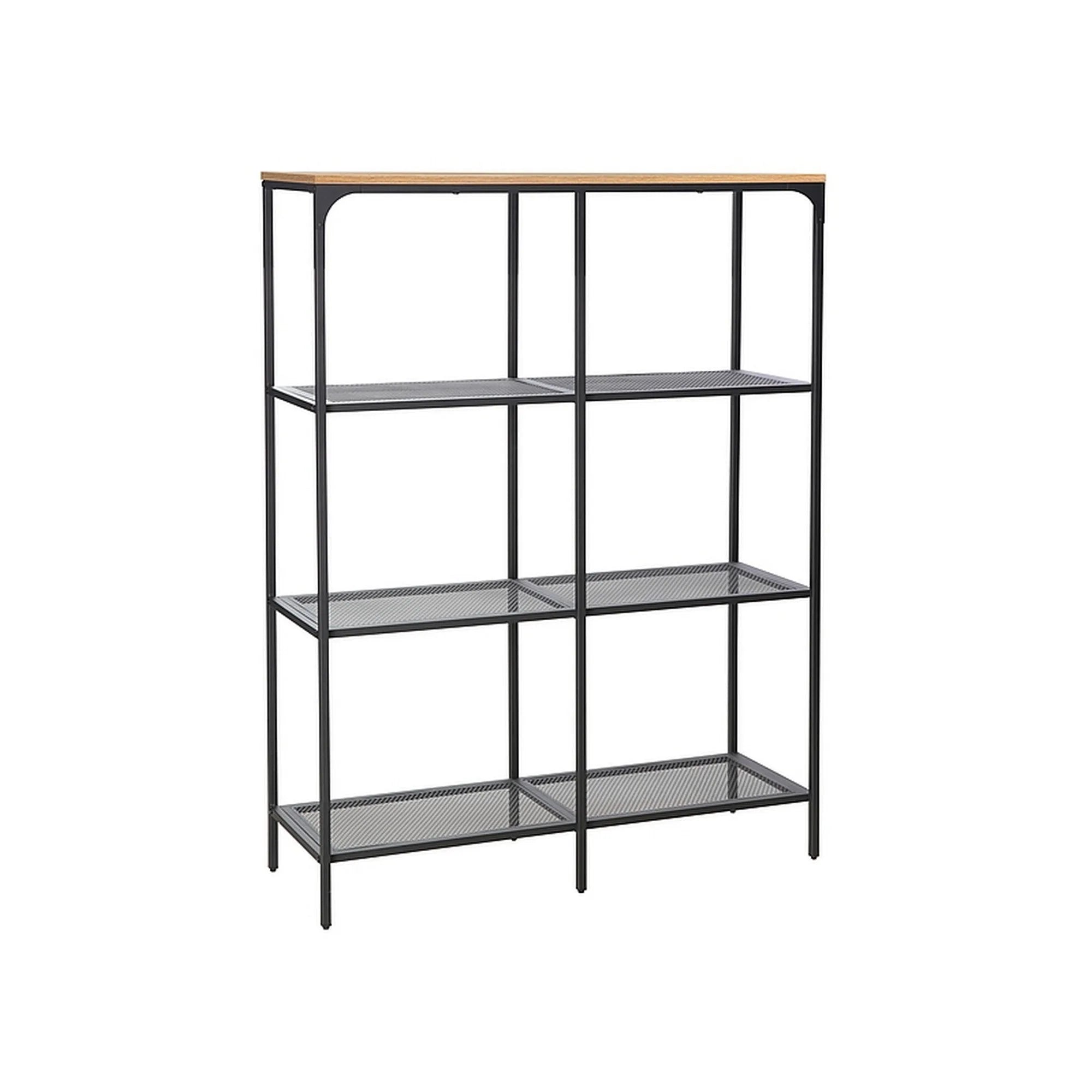 Etajera LEX A, stejar/negru, PAL laminat/metal, 100x36x136 cm