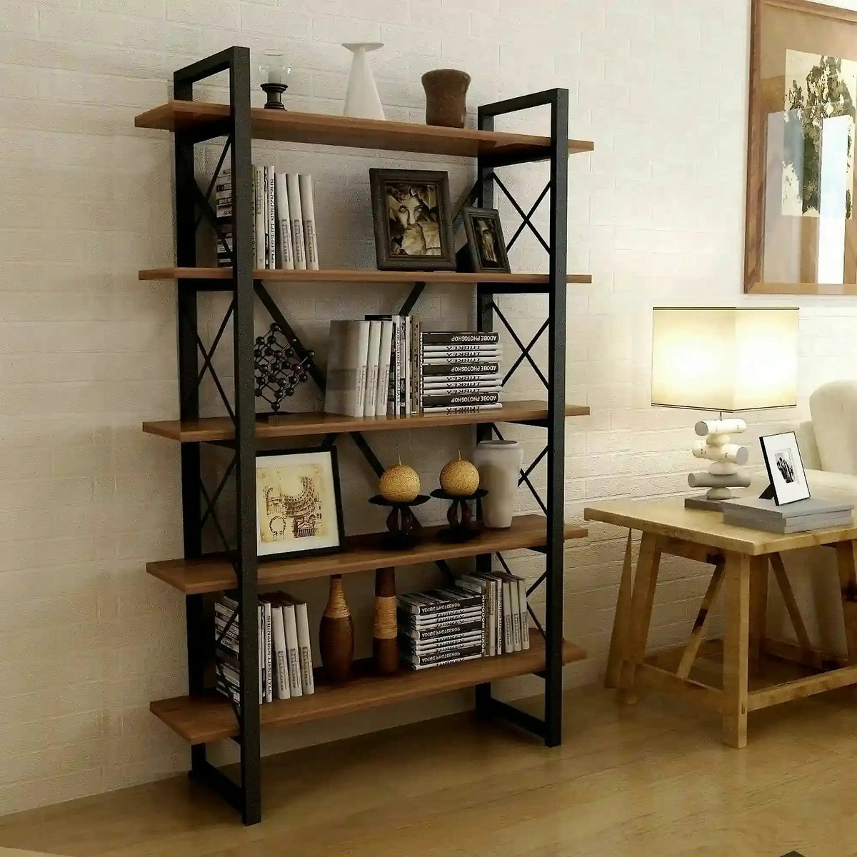 Etajera living NERO ELIT, nuc/negru, PAL melaminat, 90x34x180 cm