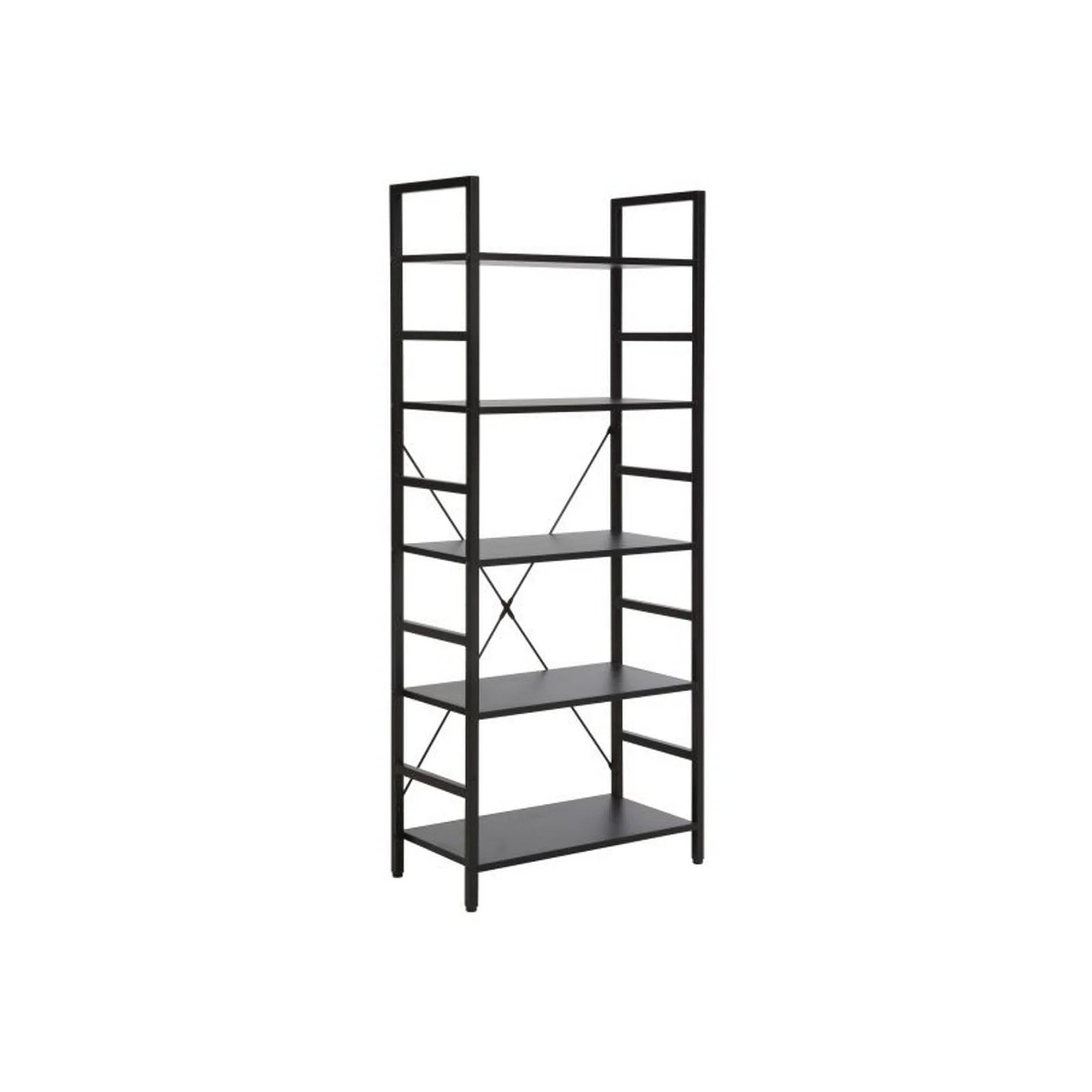 Etajera LOFT R5, nuc inchis/negru mat, PAL laminat/metal, 60x30x146 cm