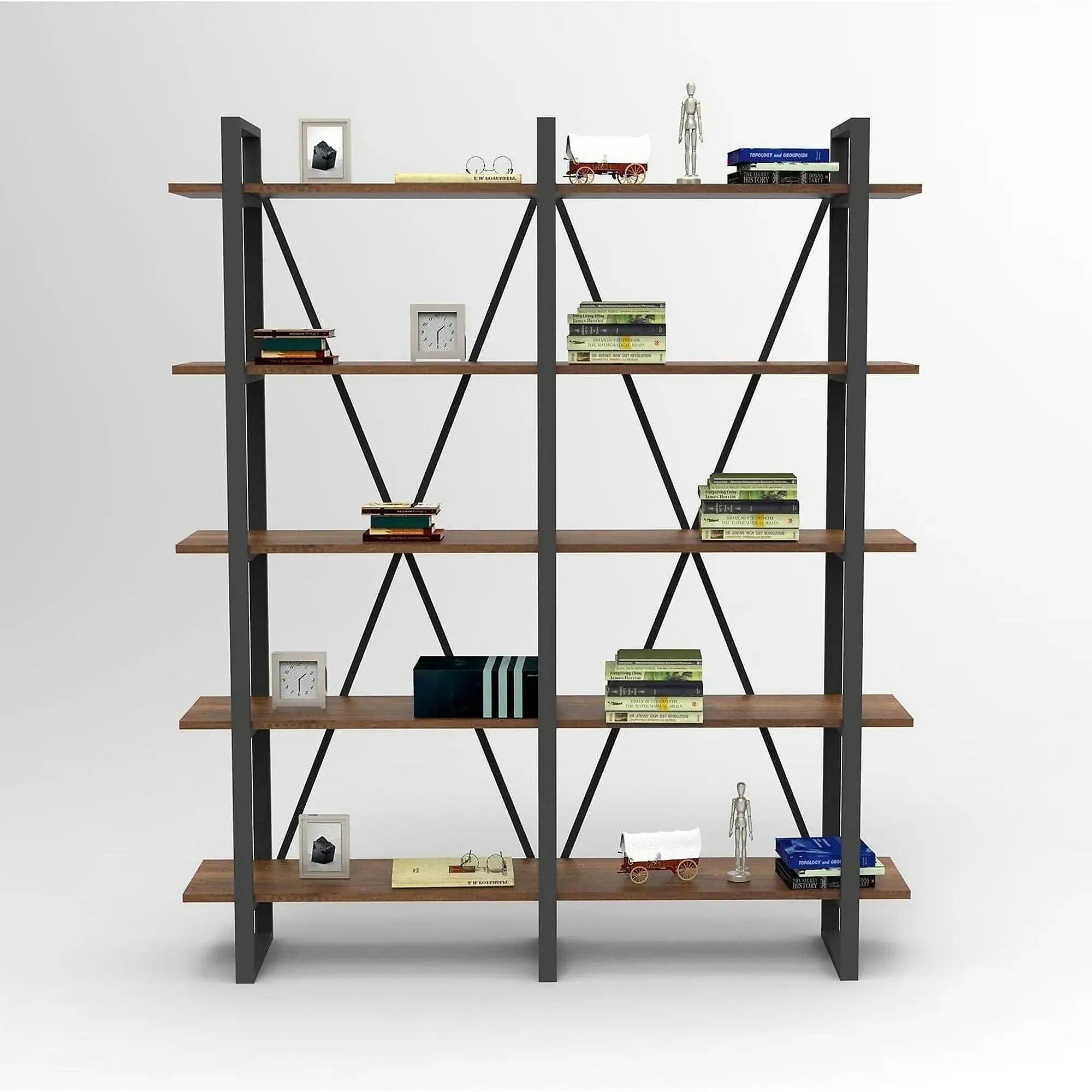 Etajera MN05-BA, nuc/negru, PAL melaminat, 154x34x180 cm