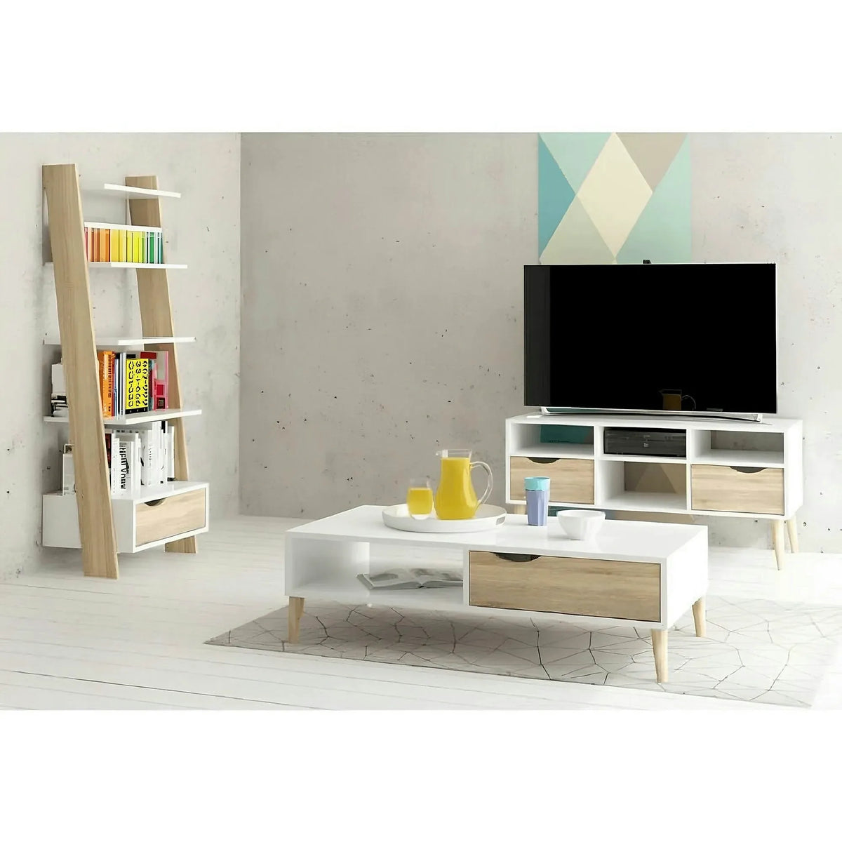 Etajera OSLO 75385, alb/stejar sonoma, PAL melaminat, 55x27-48x171 cm