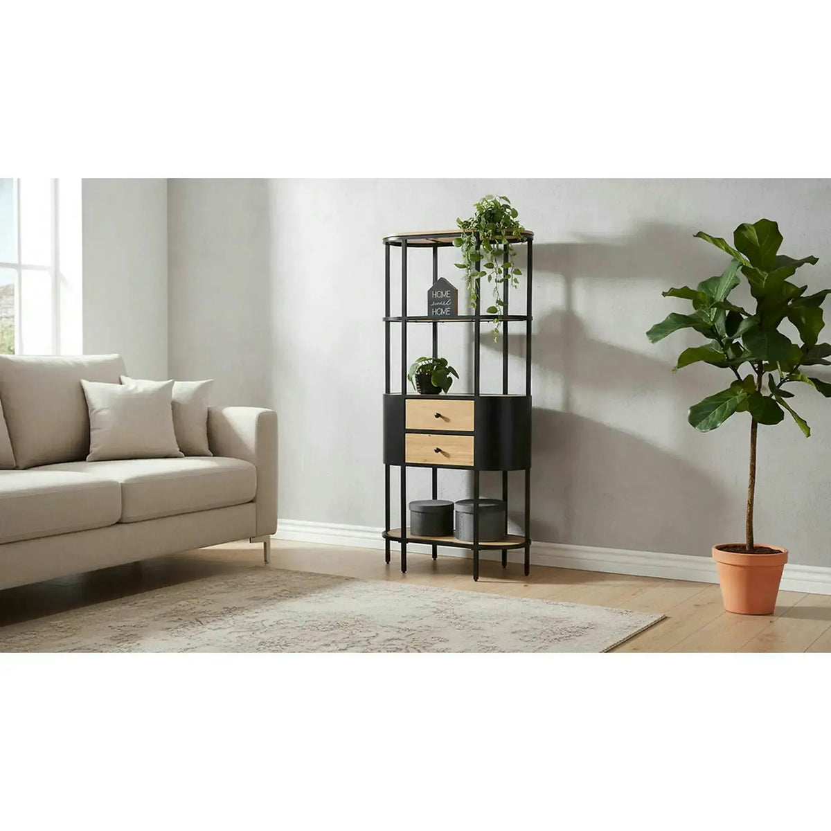 Etajera RAW R4, negru, PAL laminat/metal, 60x28x121 cm