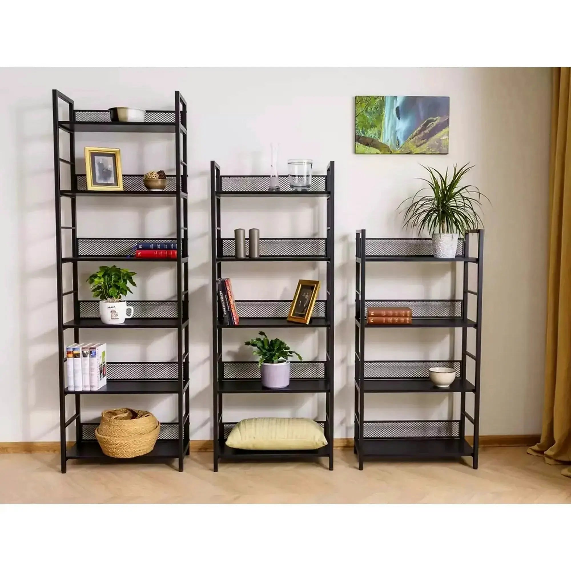 Etajera RAW R4, negru, PAL laminat/metal, 60x28x121 cm