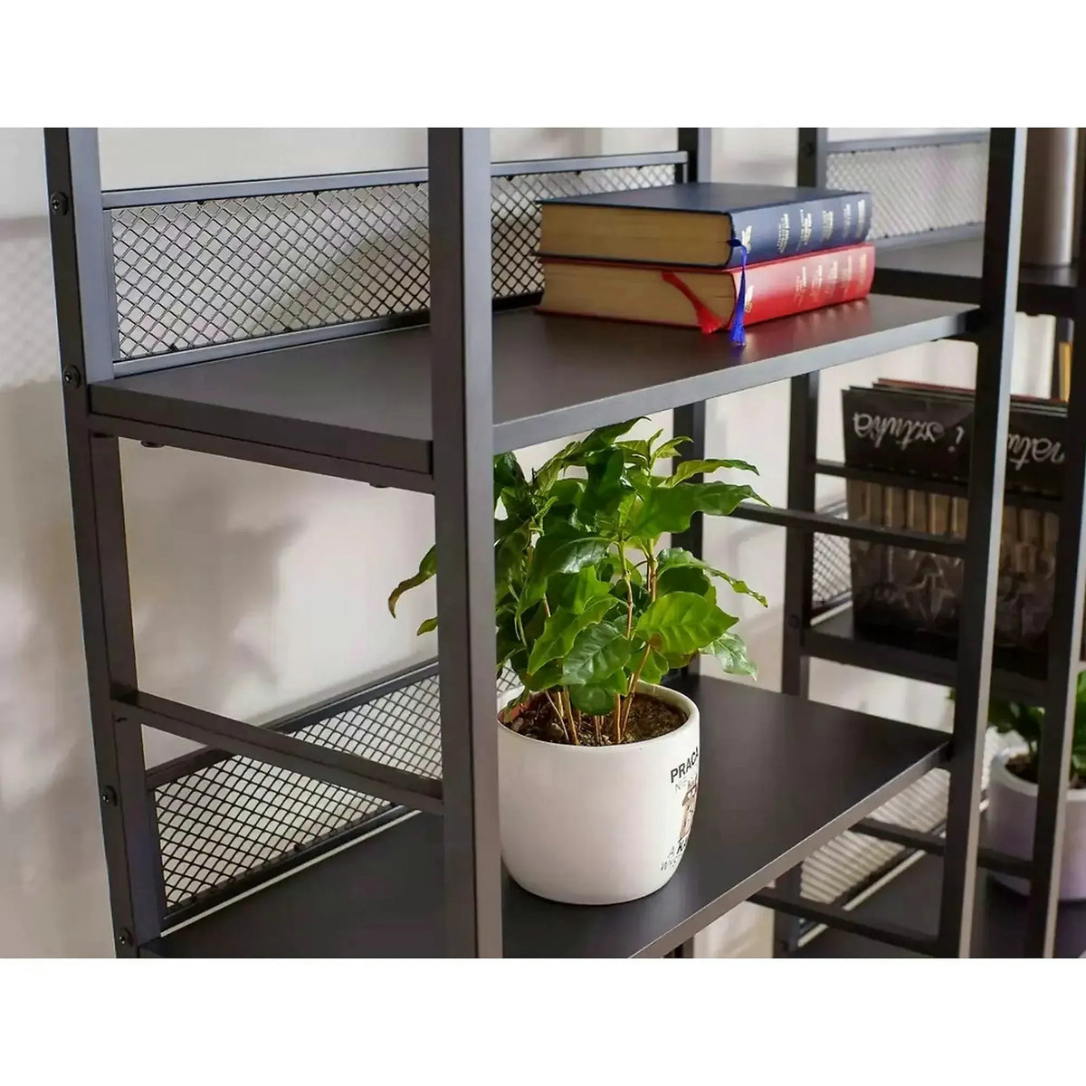 Etajera RAW R5, negru, PAL laminat/metal, 60x28x154 cm