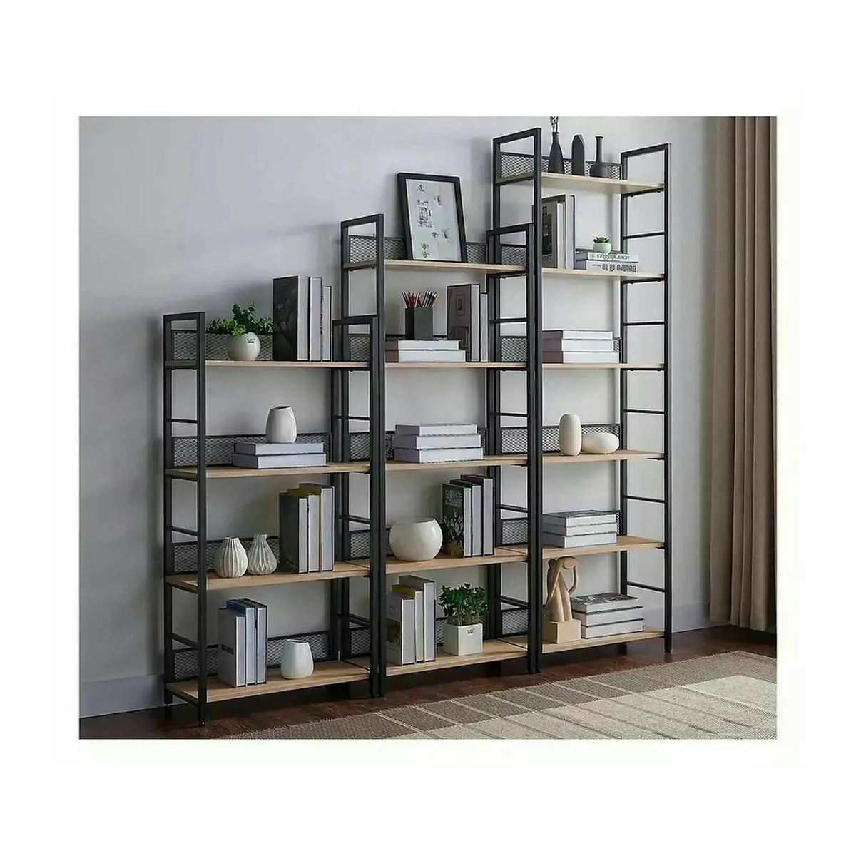 Etajera RAW R6, stejar/negru, PAL laminat/metal, 60x28x187 cm