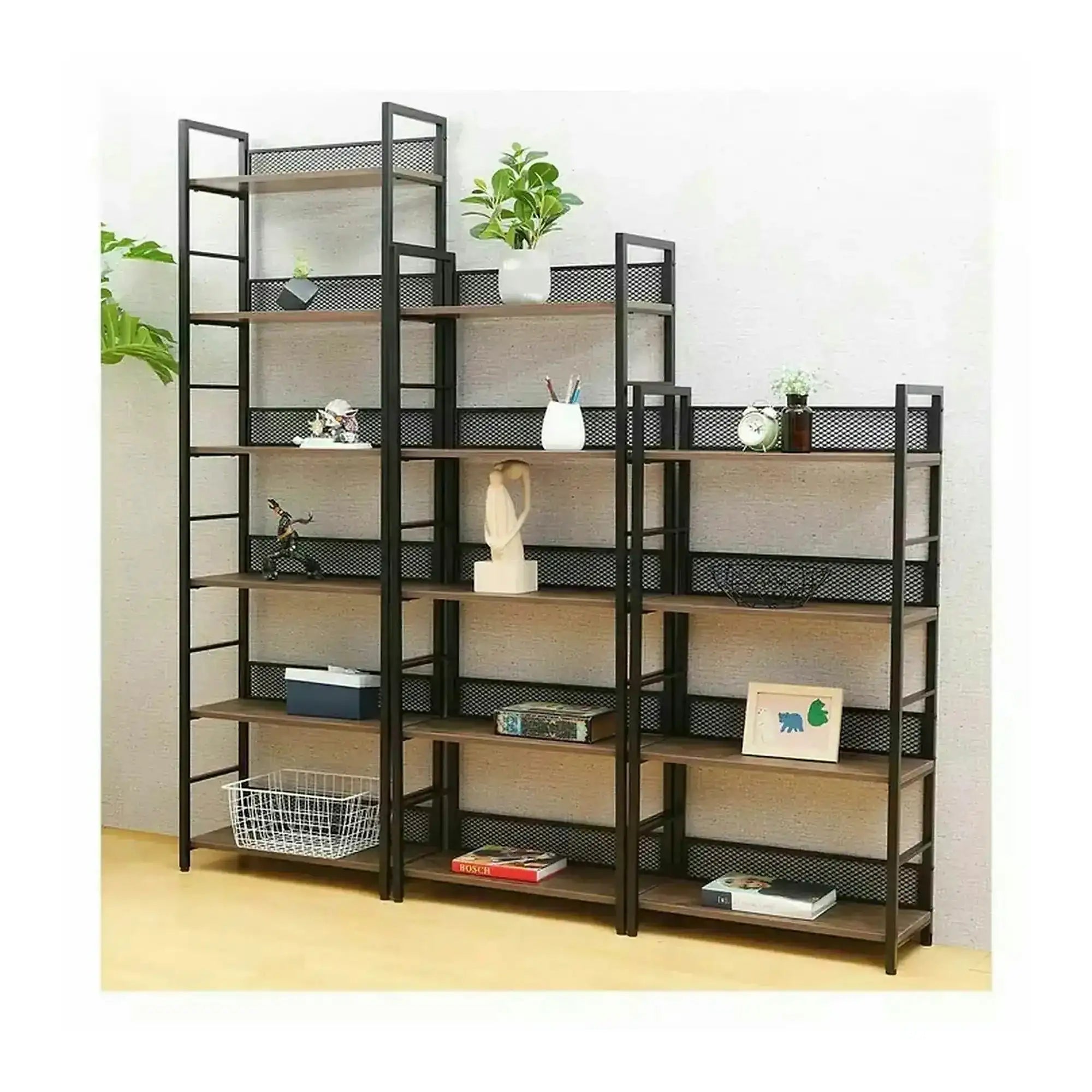 Etajera RAW R6, stejar/negru, PAL laminat/metal, 60x28x187 cm