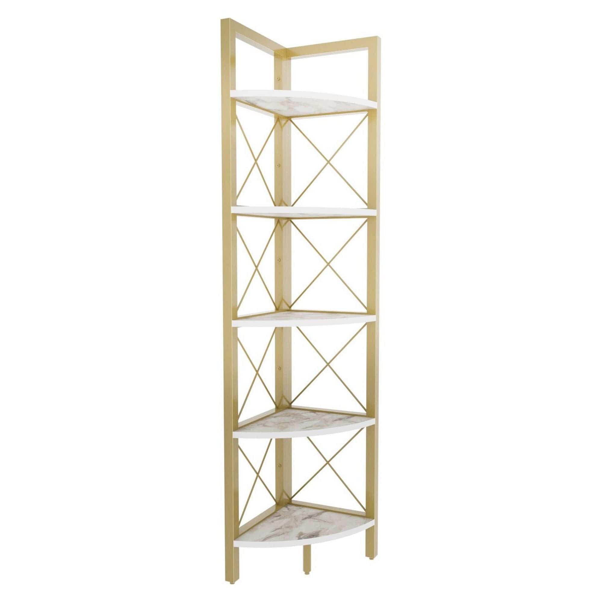 Etajera REMO, auriu/alb cu efect de marmura, PAL melaminat, 31x33x160 cm