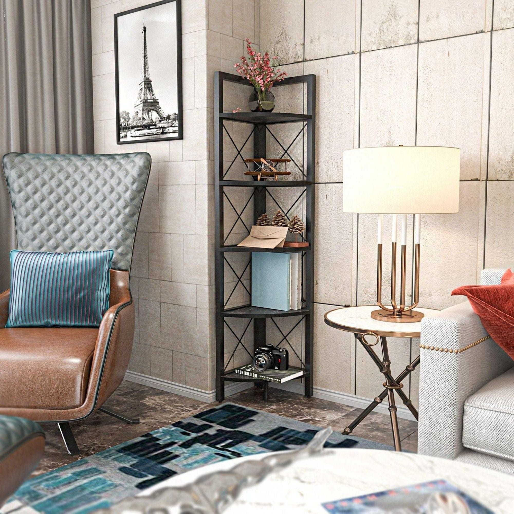 Etajera REMO, negru cu efect de marmura, PAL melaminat, 31x33x160 cm