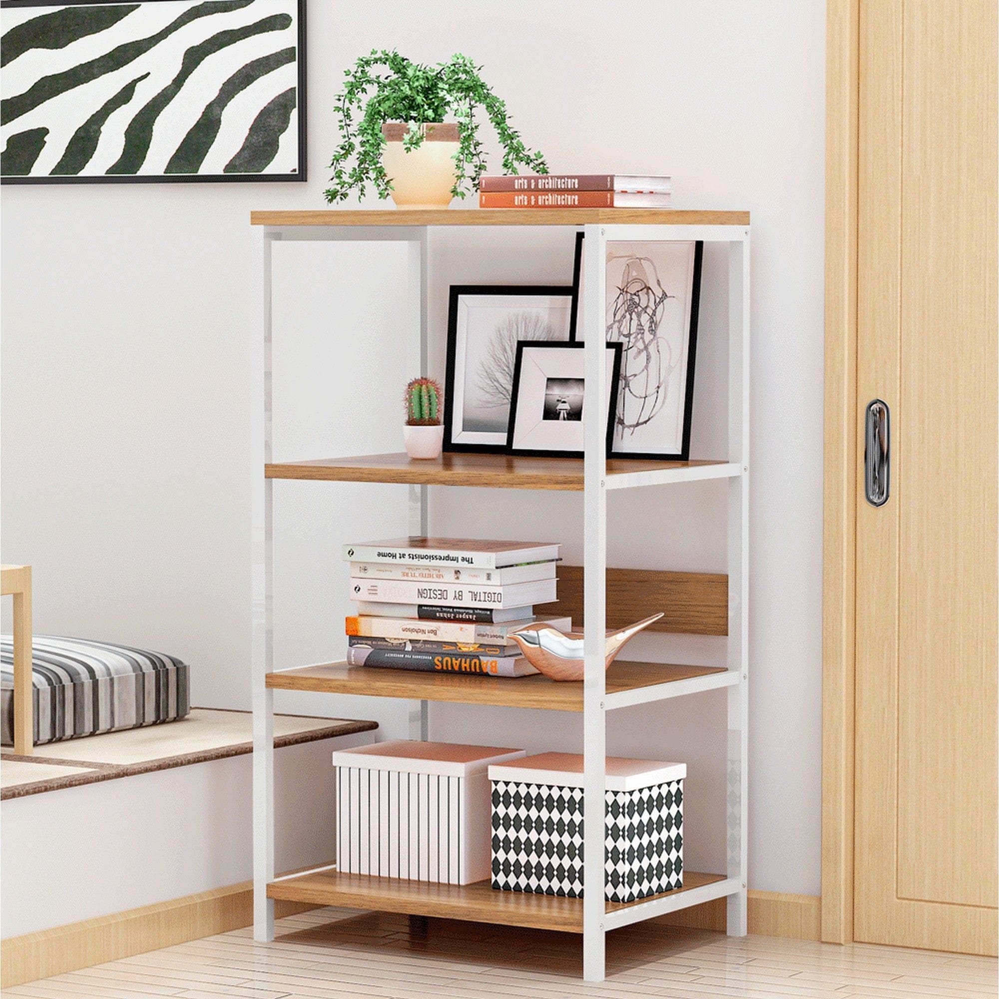 Etajera SALVE, alb/stejar, 60x35x102 cm