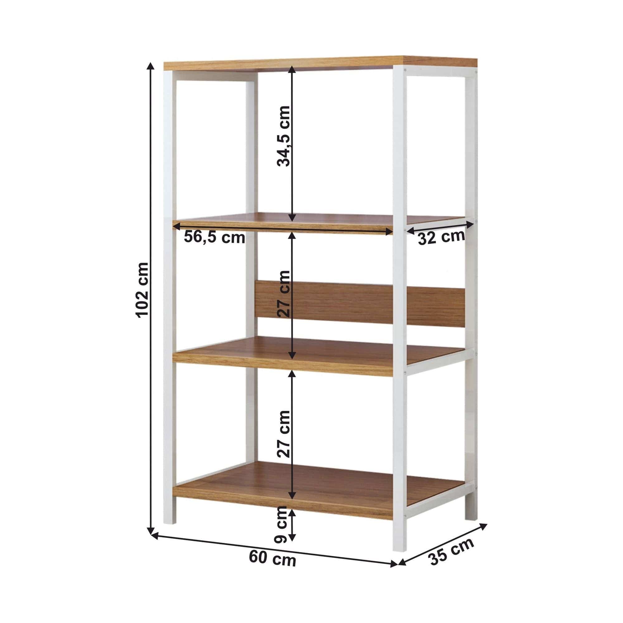 Etajera SALVE, alb/stejar, 60x35x102 cm