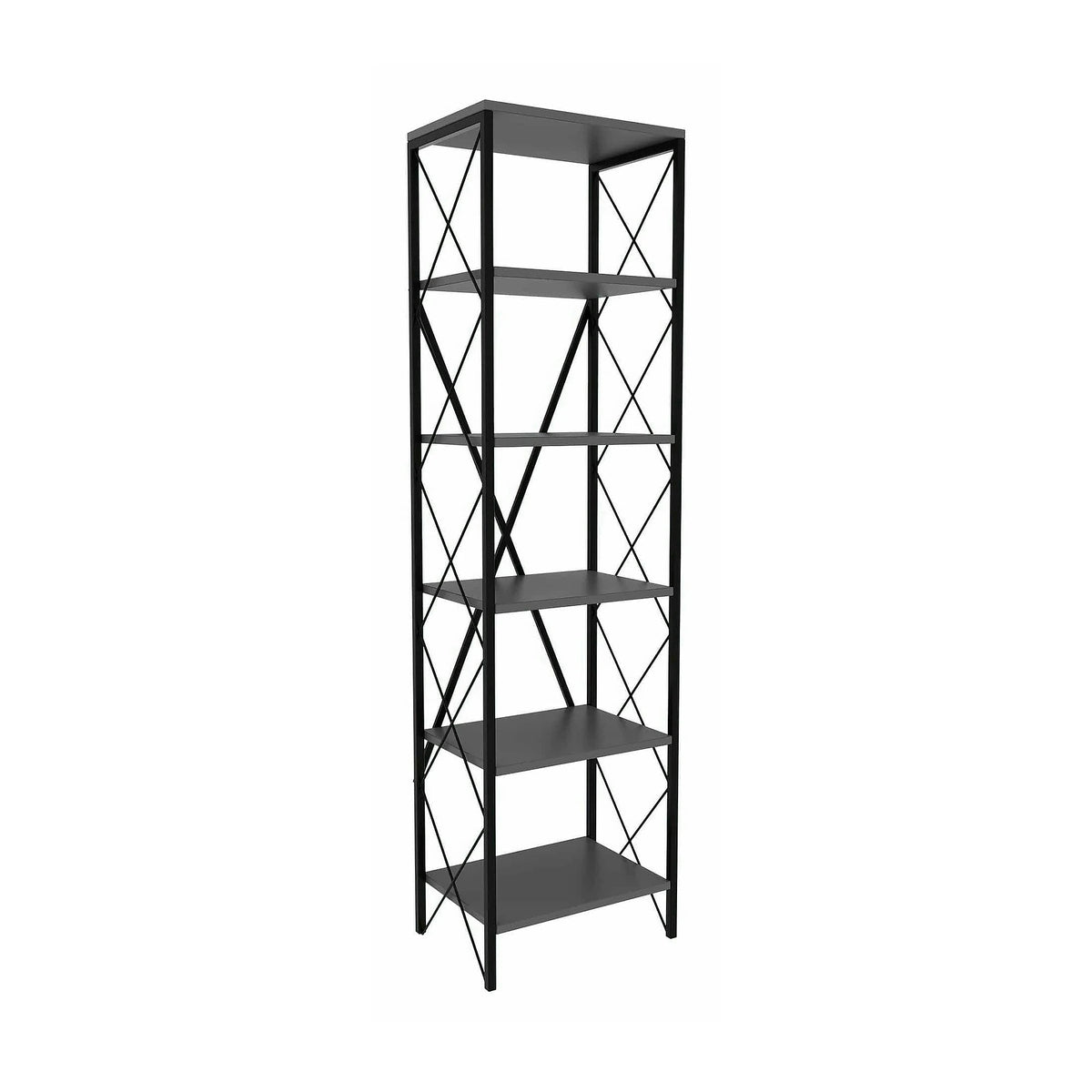 Etajera SUADIYE, gri antracit/negru, PAL melaminat/metal, 50x30x180 cm