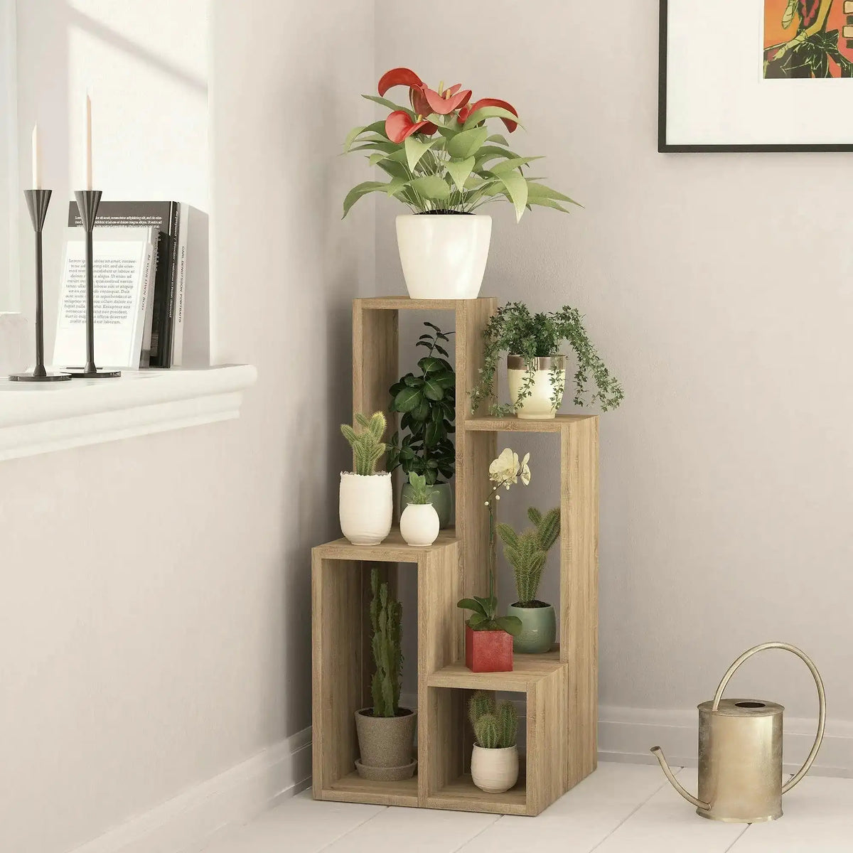 Etajera SULE, stejar, PAL melaminat, 2 piese, 42/42x20/20x89/45 cm