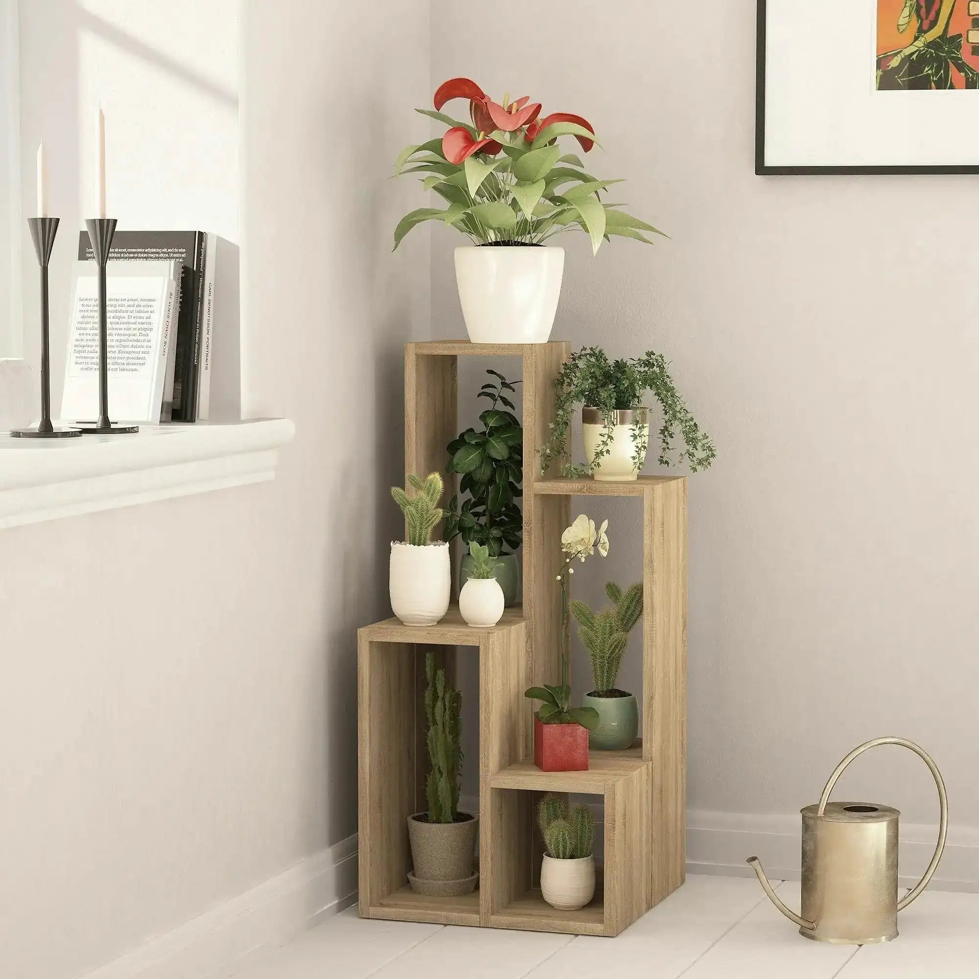 Etajera SULE, stejar, PAL melaminat, 2 piese, 42/42x20/20x89/45 cm