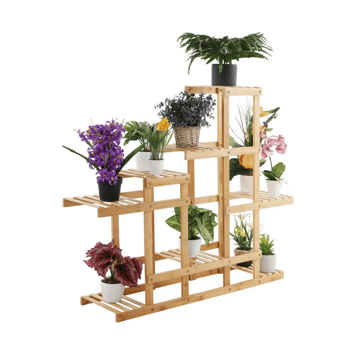 Etajera TABIA, stejar natural, bambus lacuit, 104x25x85 cm