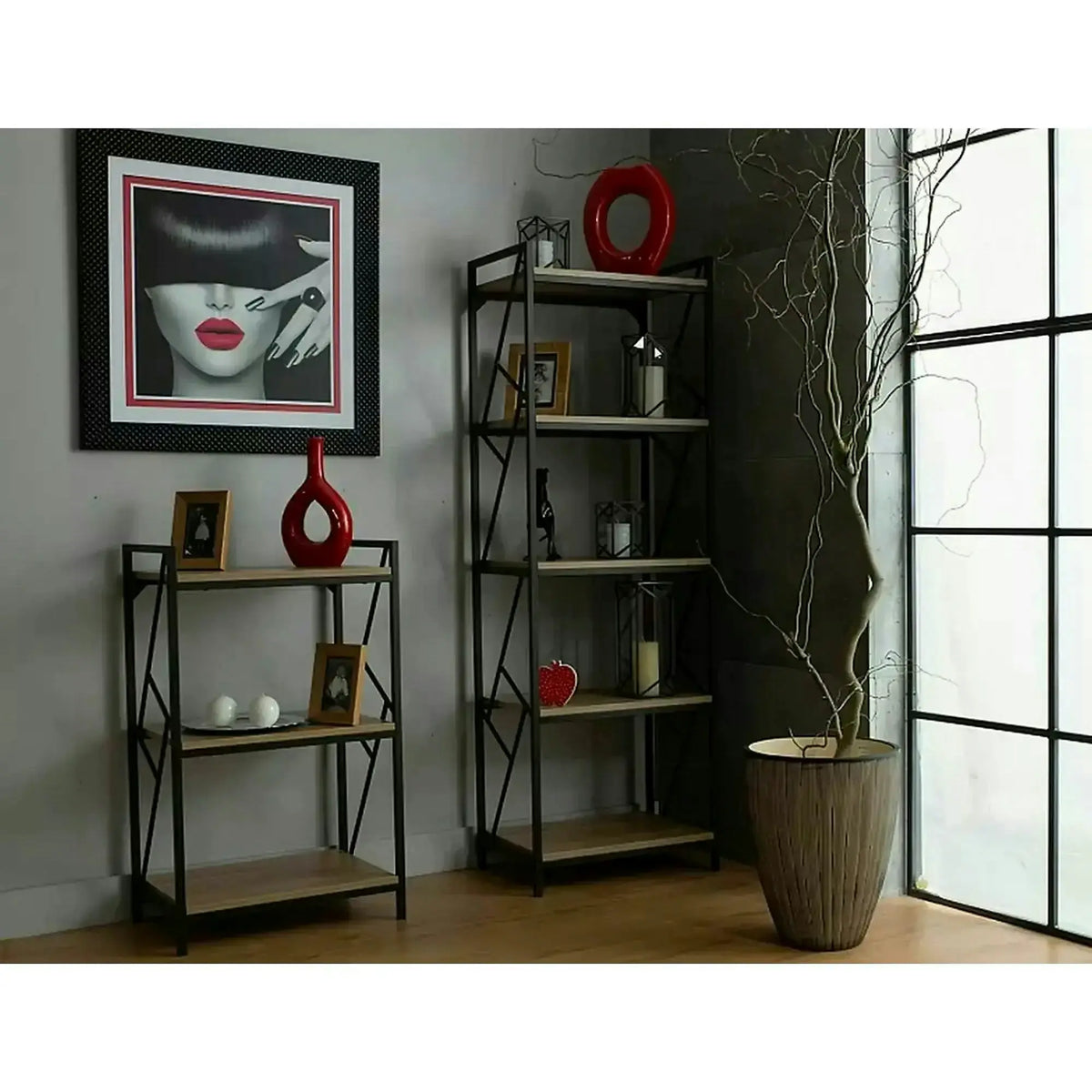 Etajera TABLO R3, stejar/maro inchis, PAL laminat/metal, 60x40x99 cm